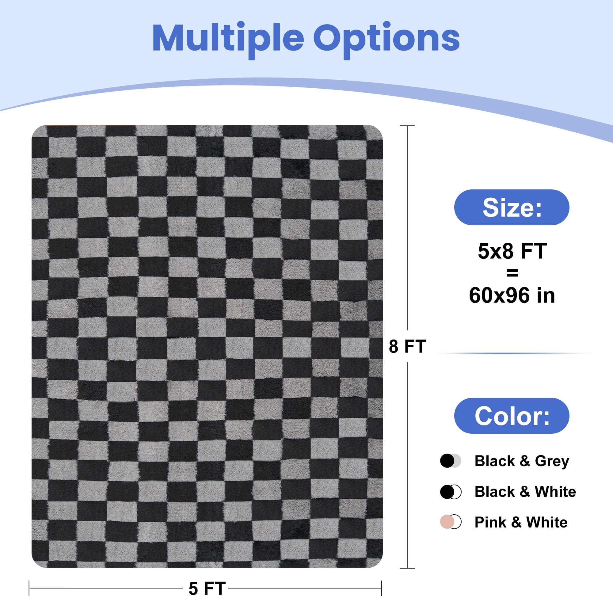 Cozydesg Shag Area Rug, Soft Fluffy Checkered Floor Carpet, Non-Slip Washable Rug for Living Room and Bedroom (Black & Grey, 5 ft x 8 ft) 1noe6