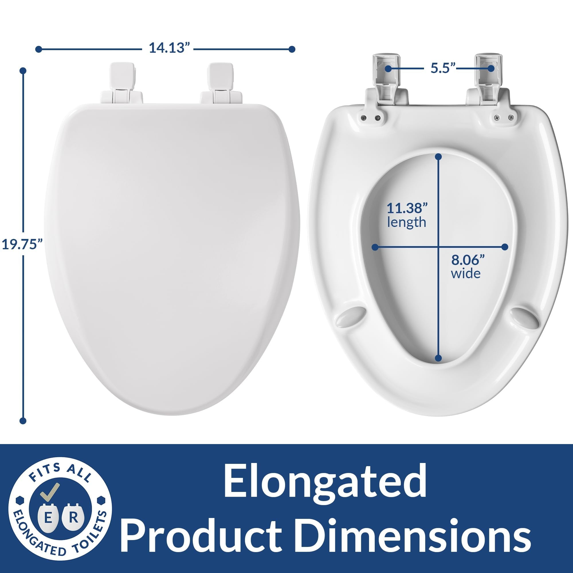 Bemis Alesio II Elongated Enameled Wood Toilet Seat with WhisperClose and STA-TITE Fastening System (White, 18.5 in) tumn3