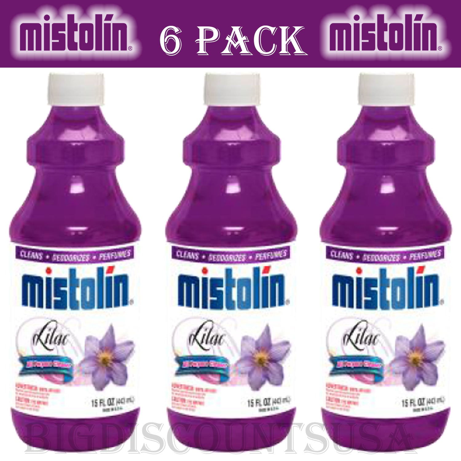 Mistolin General All Purpose Cleaning Solution, Lilac Scented Multi-Surface Cleaner (6 Pack, 15 fl oz each) 7qd26