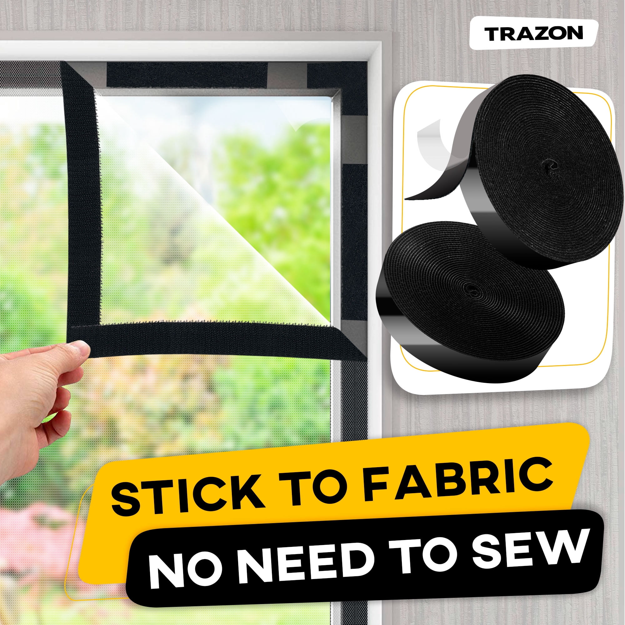 Trazon Hook and Loop Tape Roll, Heavy Duty Adhesive Industrial Strength Fastener Strips (Black, 1 in x 30 ft) jt9ca