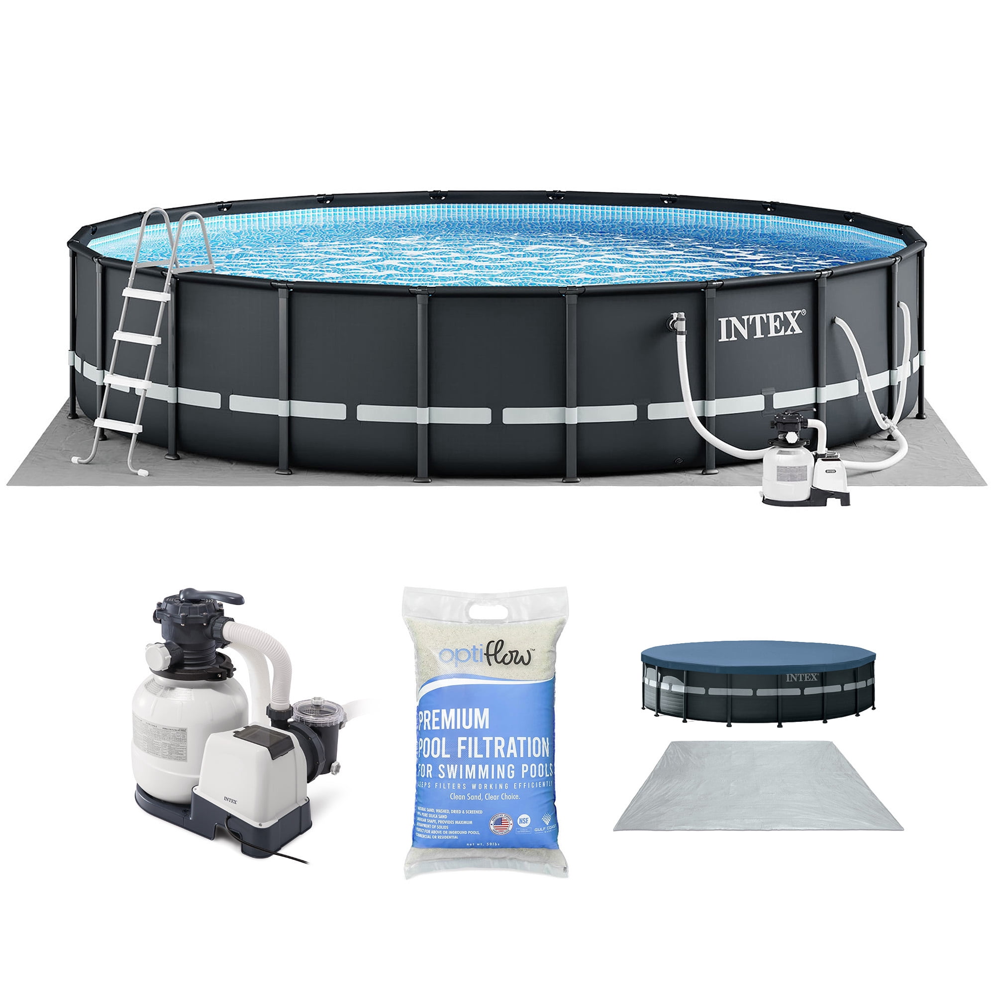 Intex Ultra XTR Above Ground Swimming Pool Set with Filter Pump and 50 lb Sand (20 ft x 48 in, Grey) s2ox0