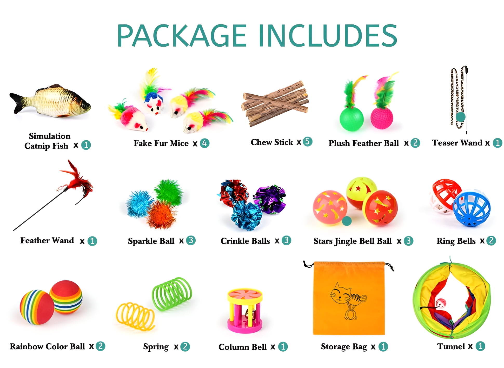 Taimasi 32-Piece Interactive Cat Toy Set with Rainbow Tunnel and Feather Teasers (32 Pieces) wftw1
