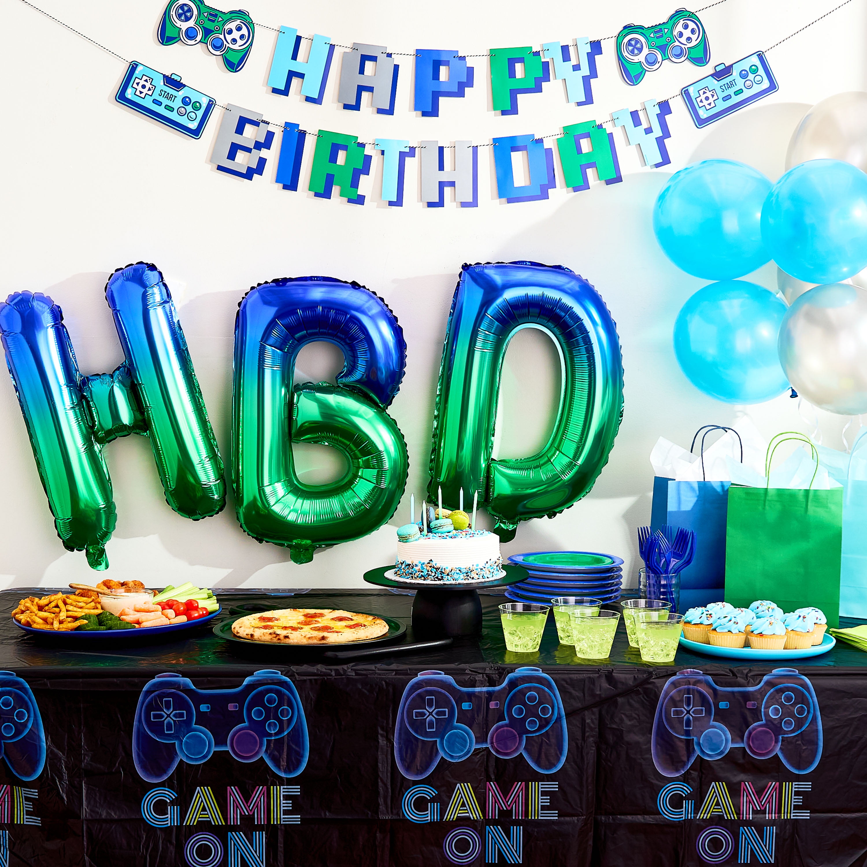 Way To Celebrate Happy Birthday Foil Balloon Banner, Ombre Blue and Green Party Decoration (16 Pieces, 20 in) ue1s3