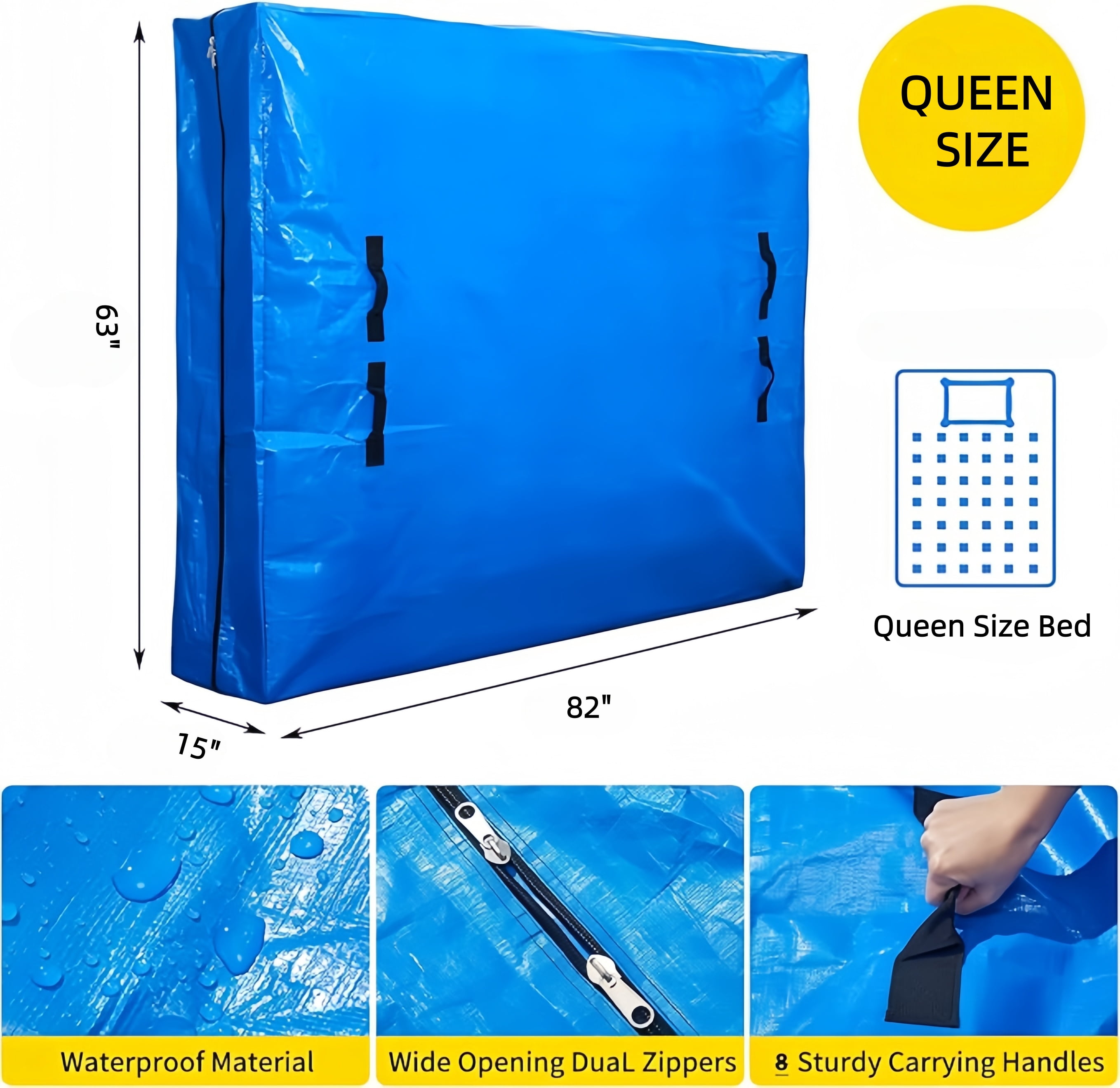 BN-LINK Queen Size Mattress Moving Bag, Heavy-Duty Waterproof Storage Cover with 8 Reinforced Handles and Zipper (Blue, 82 in x 63 in x 15 in) vbiu7