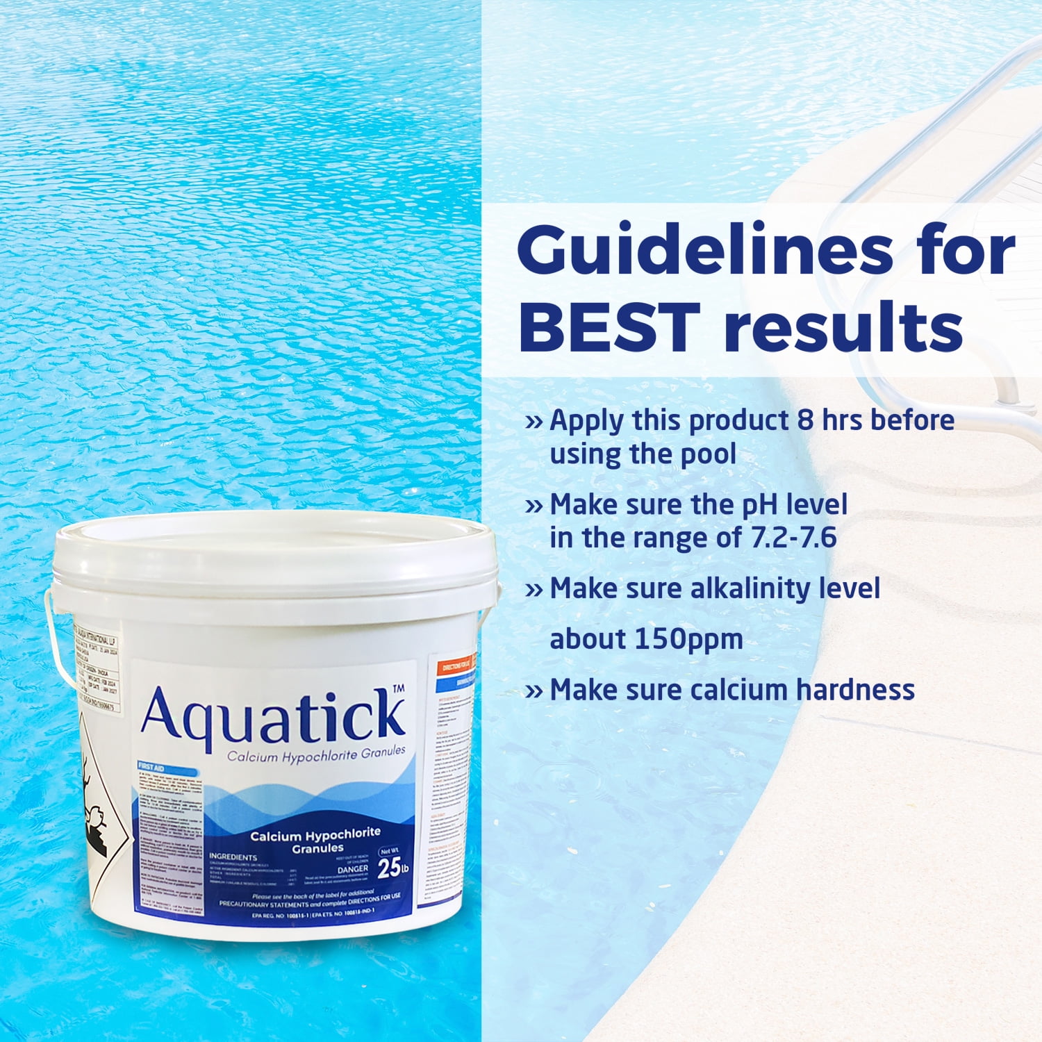 Aquatick Pool Shock 68% Calcium Hypochlorite Chlorine Granules (Clear, 25 lb) m8pp4