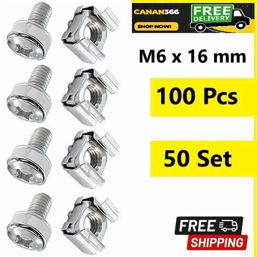 YANI Rack Mount Screws and Cage Nuts for Server Cabinet (50 Sets, 100 Pieces) ujf7u