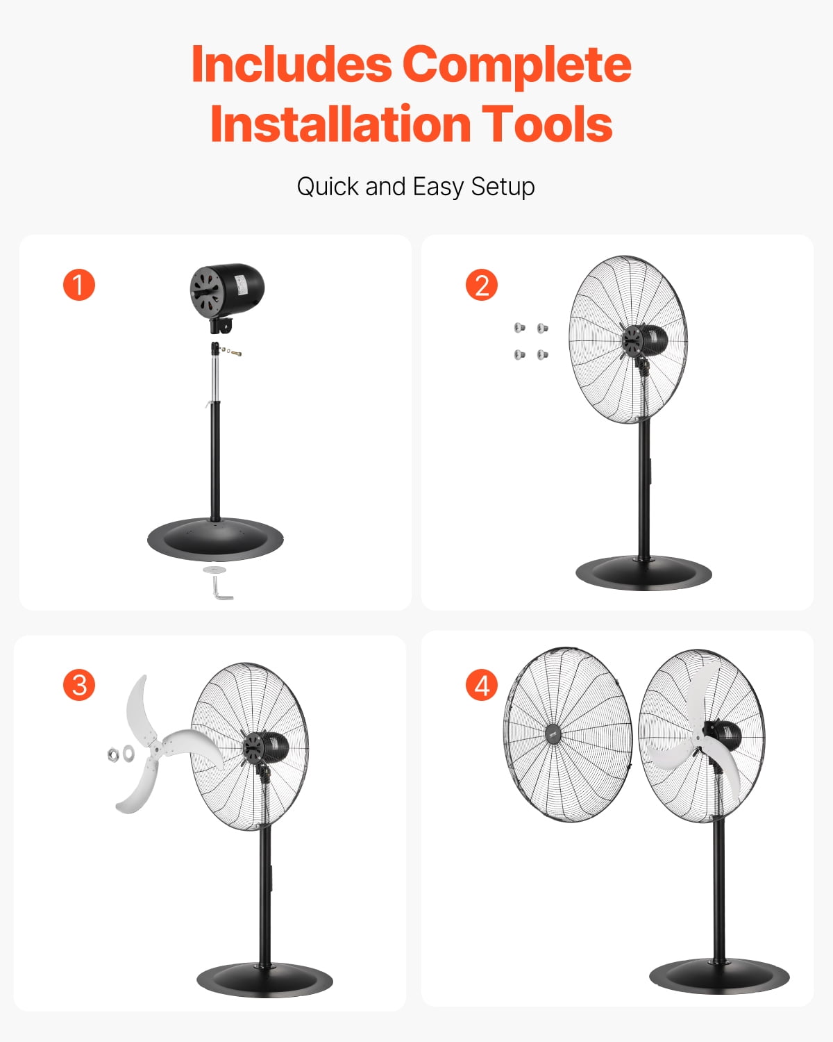 VEVOR Industrial Pedestal Fan, 30 Inch Oscillating Standing Fan with 3-Speed Control and Adjustable Height (Black, 30 in) ccp71