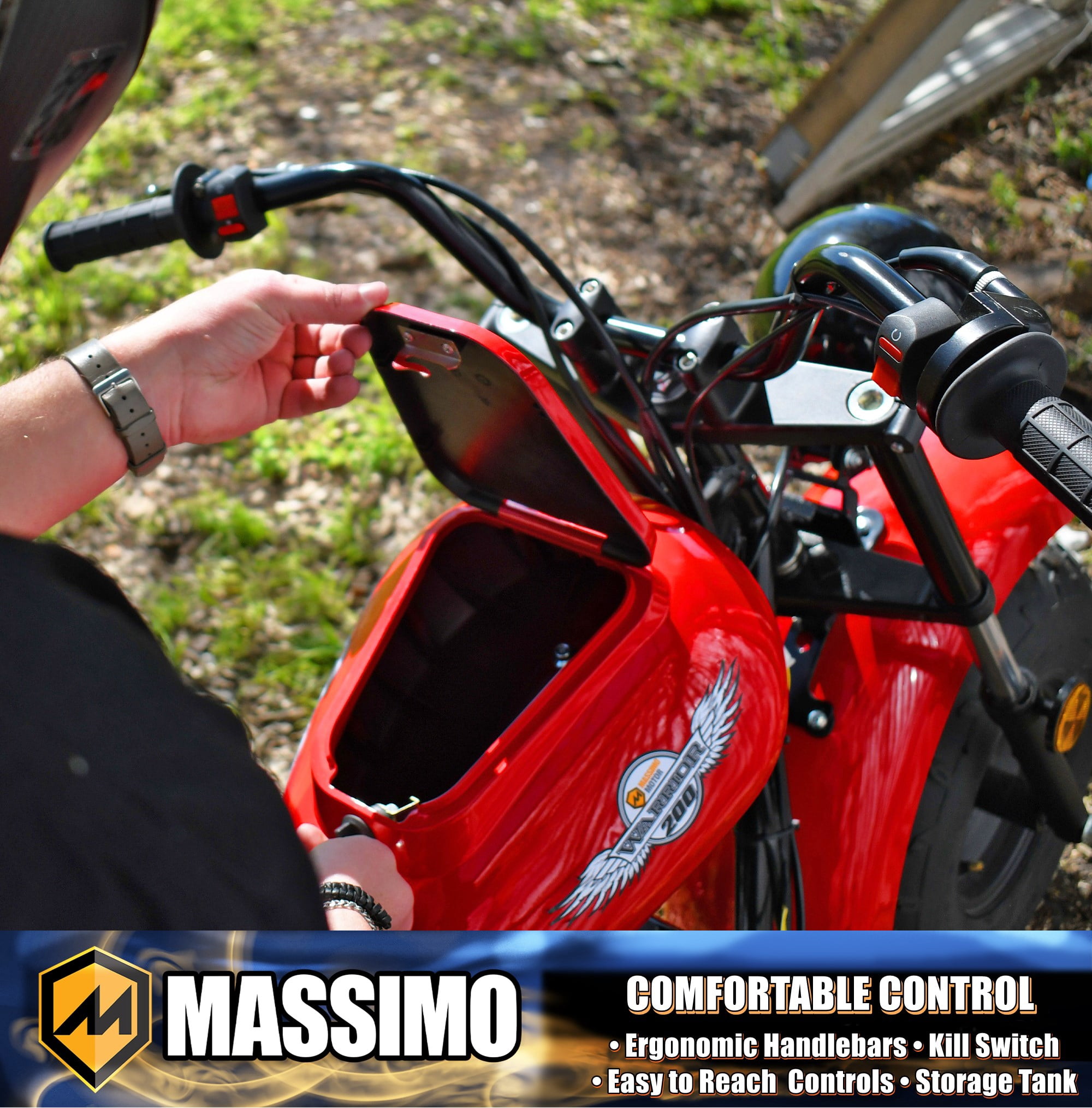 Massimo MB200 Minibike 196cc Gas Powered Off-Road Trail Bike (Red, 200 lb Capacity) wx2zh