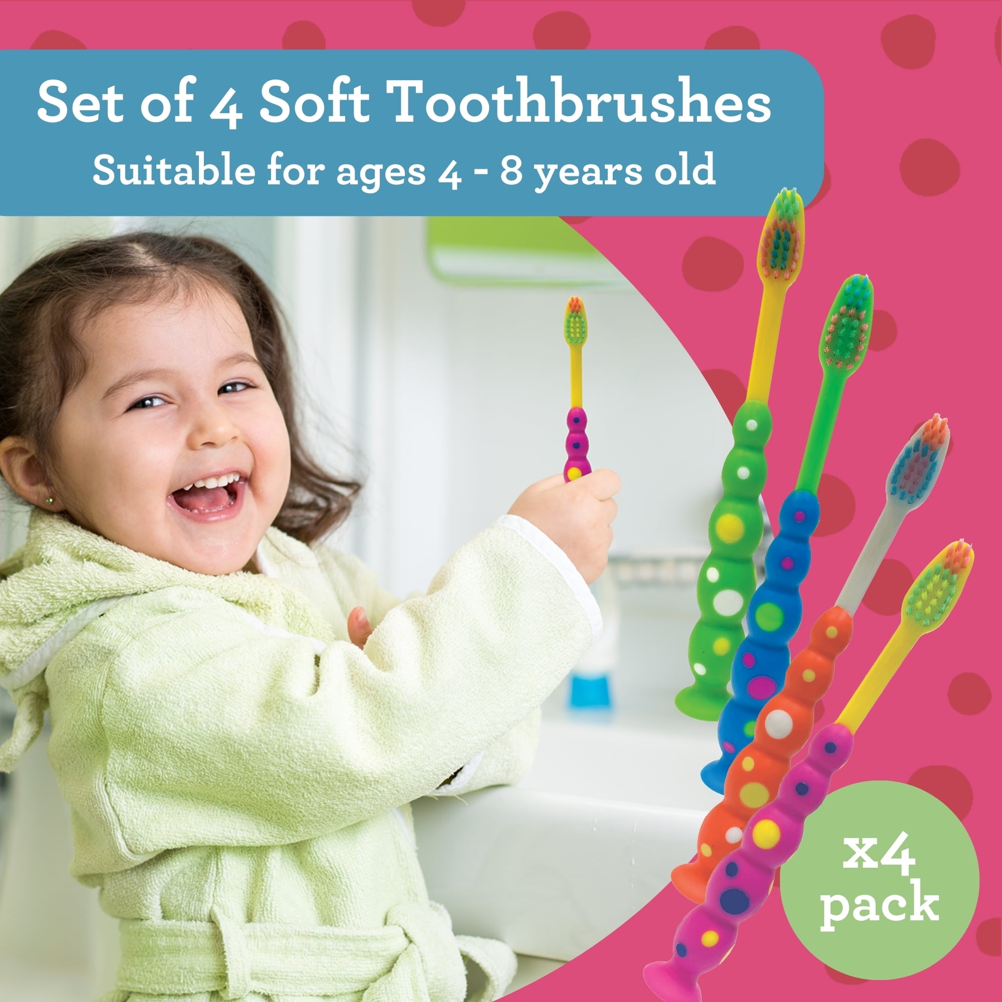 Equate Kids Manual Toothbrush Soft Bristles with Suction Cup Base (Red, 4 Count) v587n - Image 7