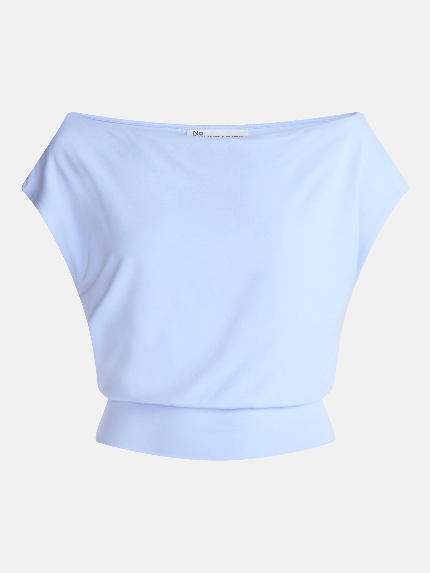 No Boundaries Women's Asymmetrical Off-the-Shoulder Top with Banded Bottom (Blue, XXS) s2hm2