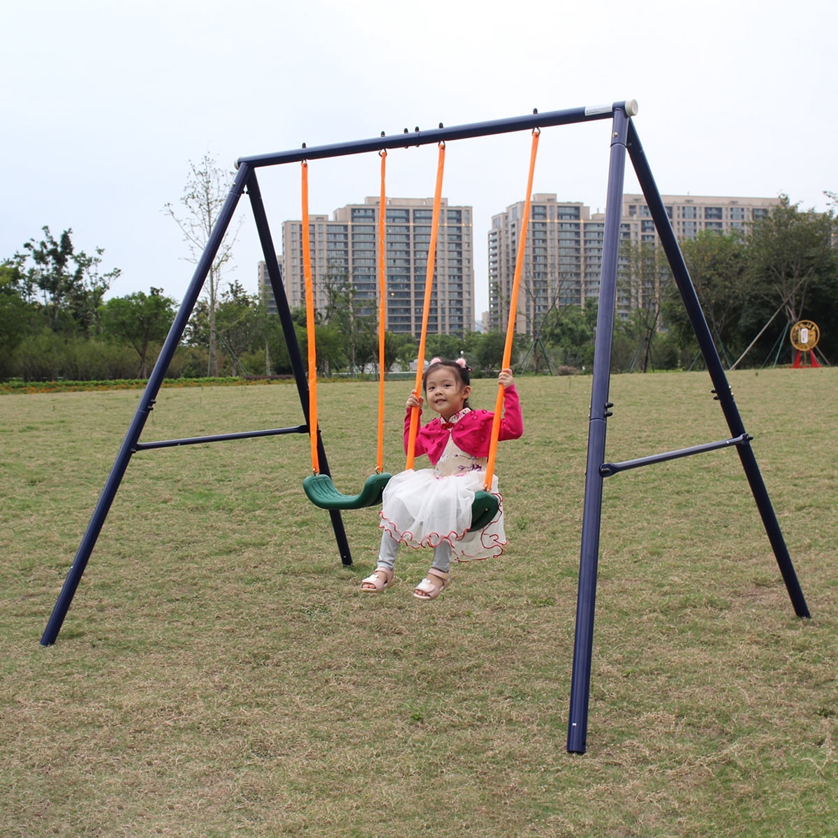Deiokin 2-Station Kids Swing Set, Heavy Duty Steel A-Frame with Bench Seats (71 in Height) 3oc3s