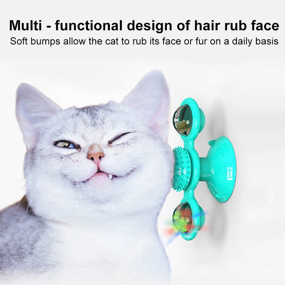 Visland Interactive Cat Toy Turntable with Grooming Brush and Catnip Ball (10 in) ftpv1