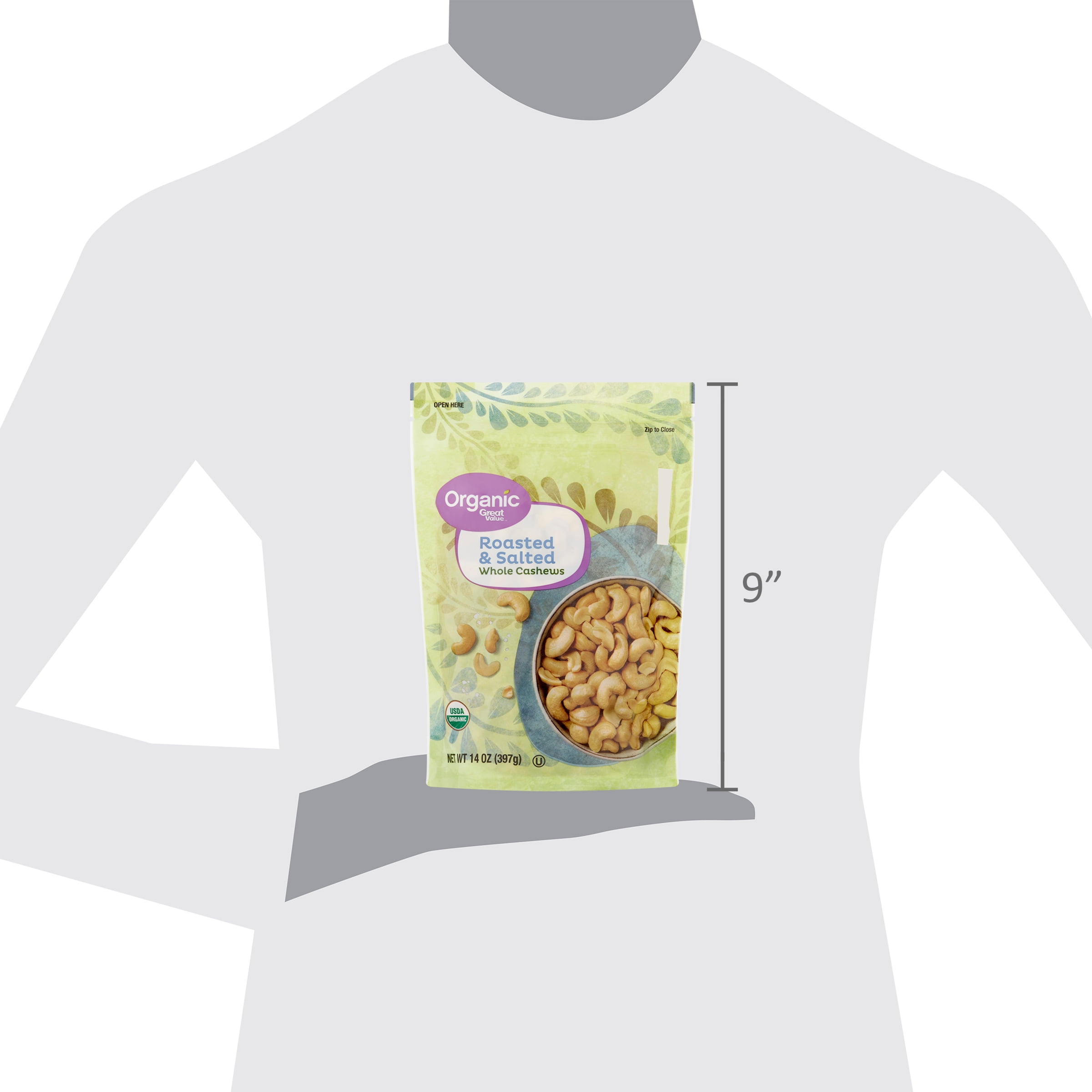 Great Value Organic Roasted & Salted Whole Cashews (Roasted, 14 oz) 3zi8l
