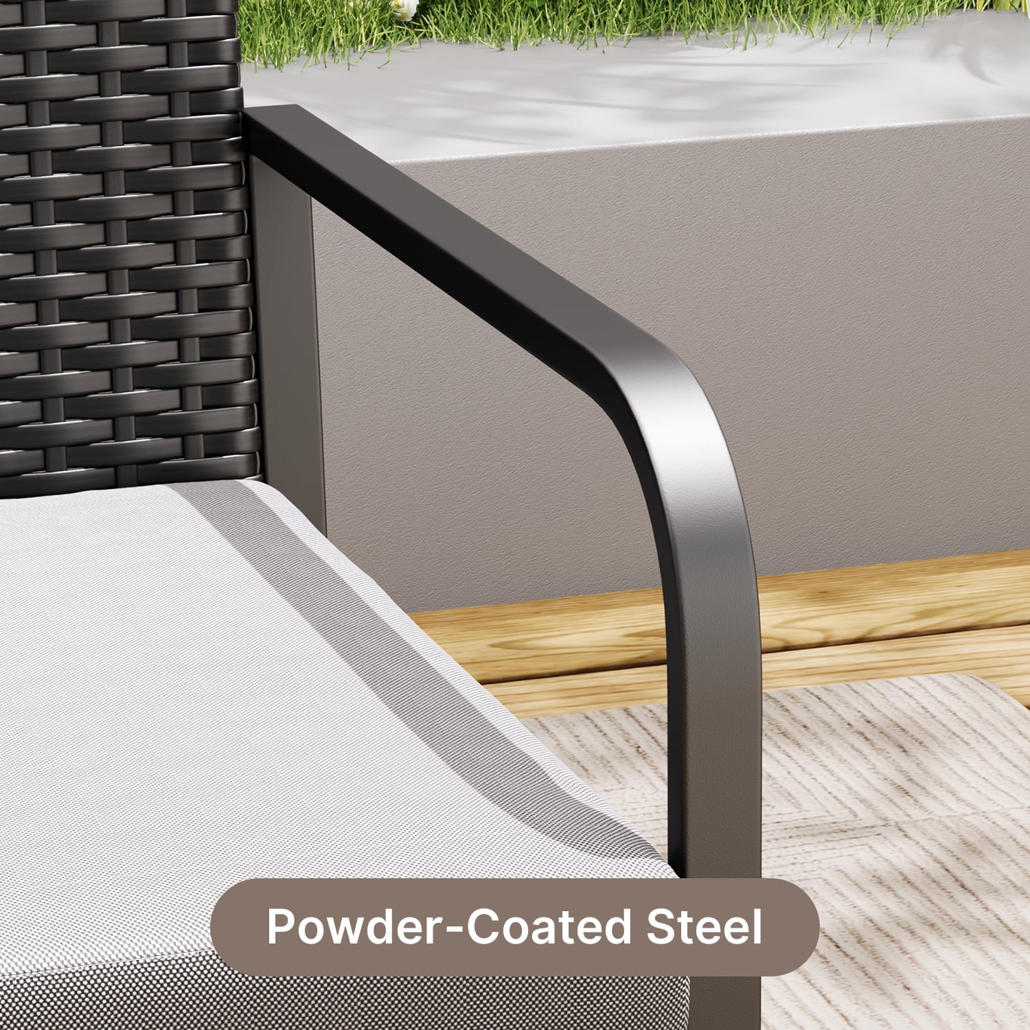 Aiho 4-Piece Patio Furniture Set All-Weather Steel Outdoor Seating with Tempered Glass Coffee Table (Dark Grey, 4-Piece) yiqm9