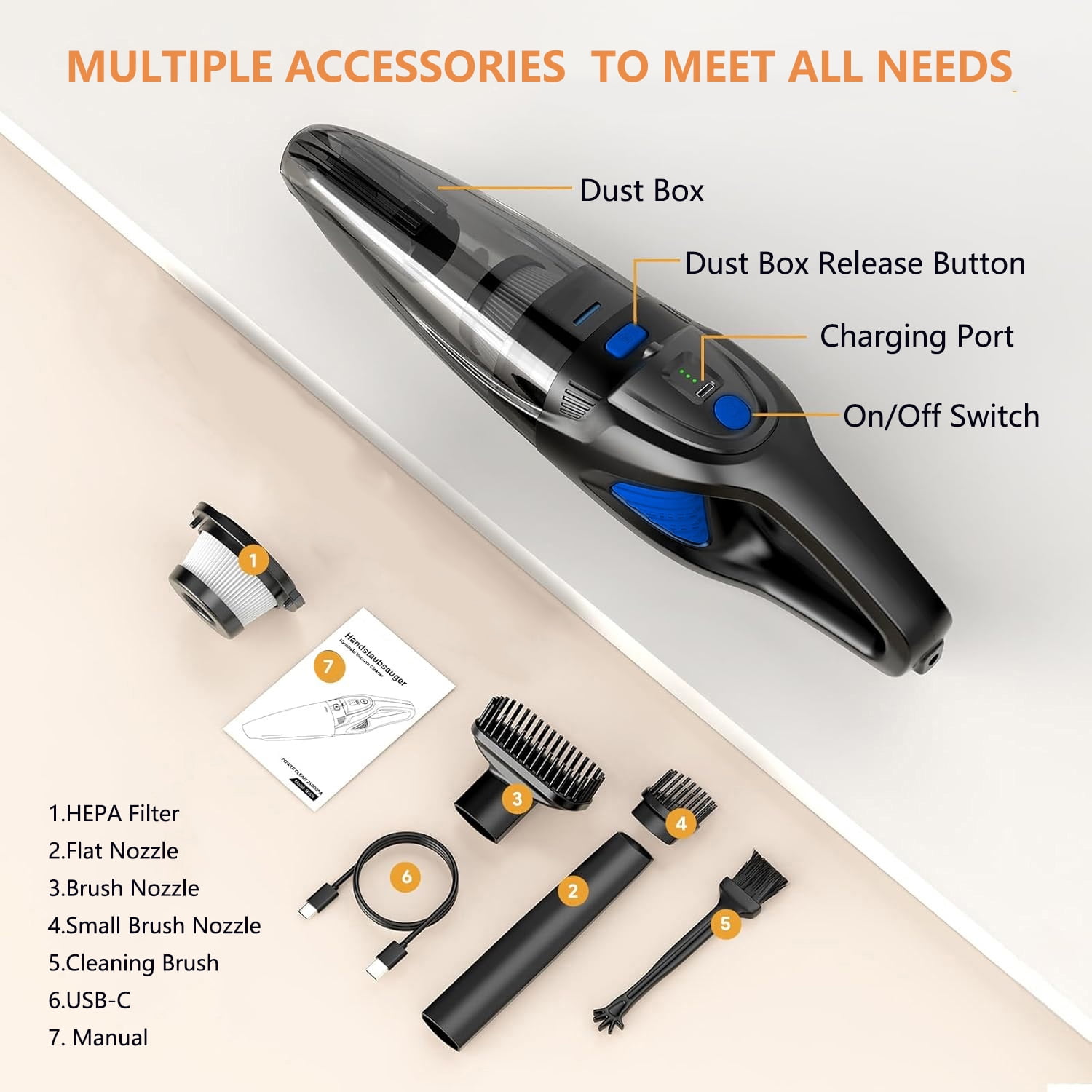 TRAKAR Handheld Vacuum Cordless, High-Power Portable Car Vacuum Cleaner with LED Light and HEPA Filter (Black, 1.7 lb) joynv