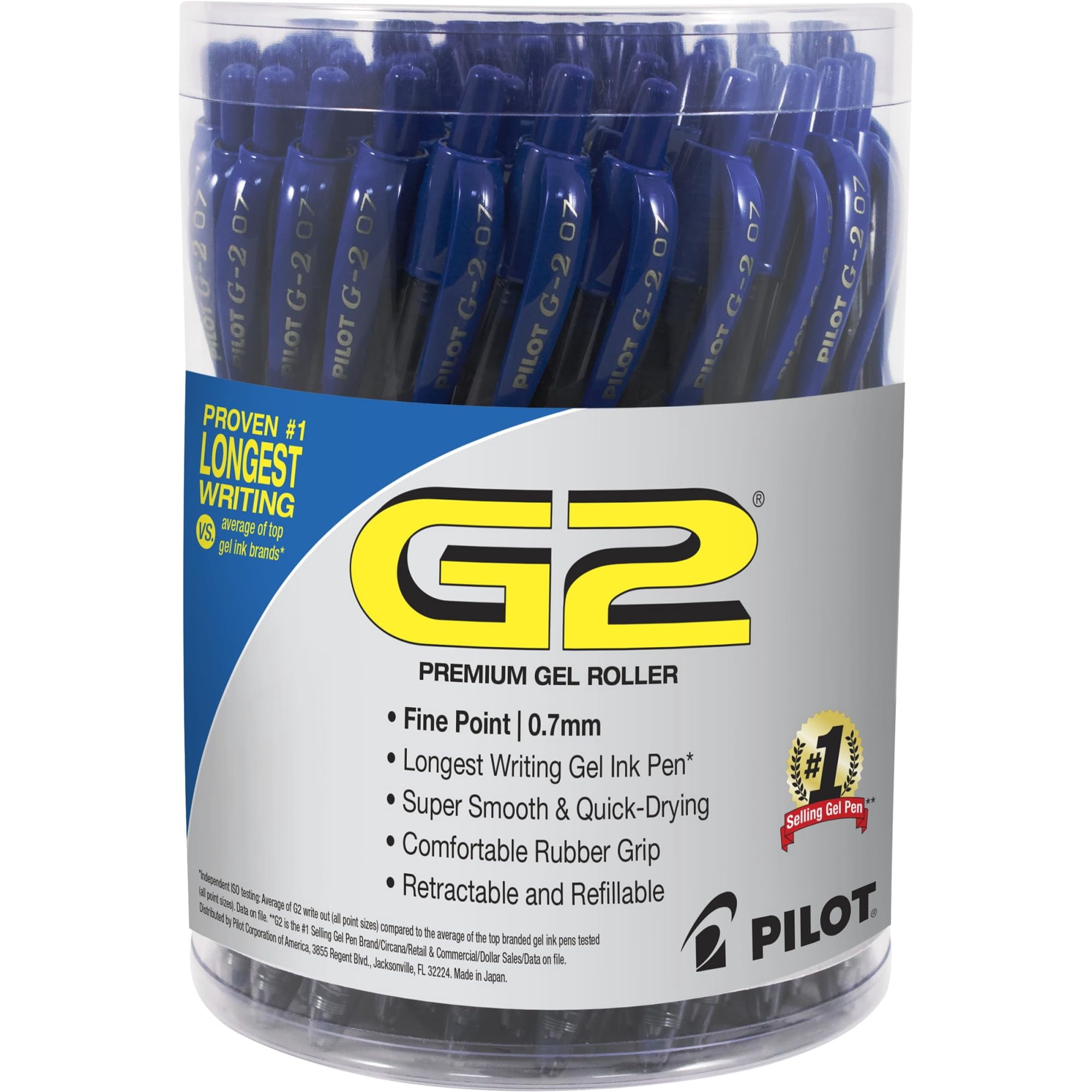 Pilot G2 Retractable Gel Pen, Smooth Writing Premium Ink, Fine Point (Clear Barrel, Blue Ink, 36 Pack) v6gln