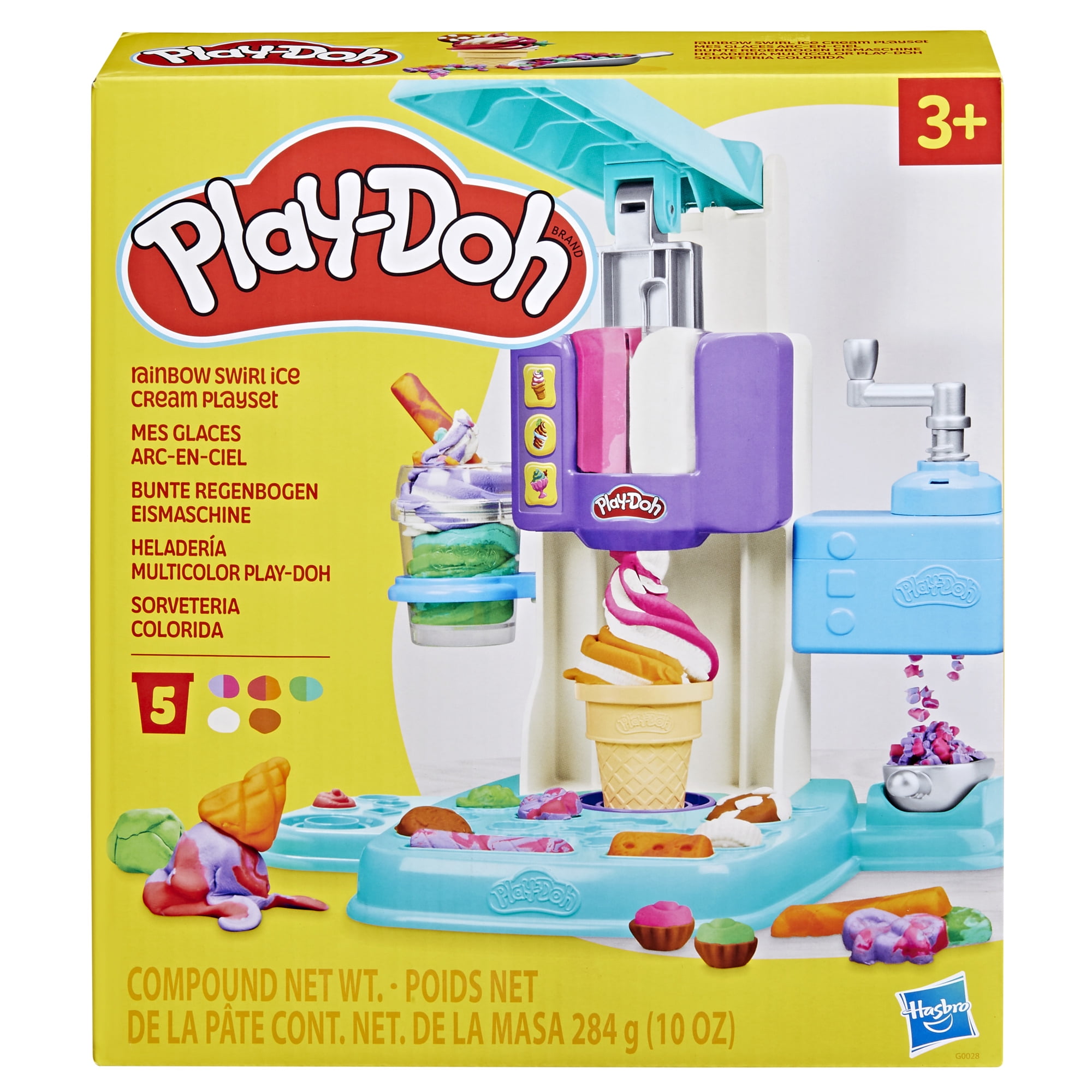 Play-Doh Rainbow Swirl Ice Cream Playset with Pretend Kitchen Accessories (Multi-Color, 10 oz Total) 93xo5