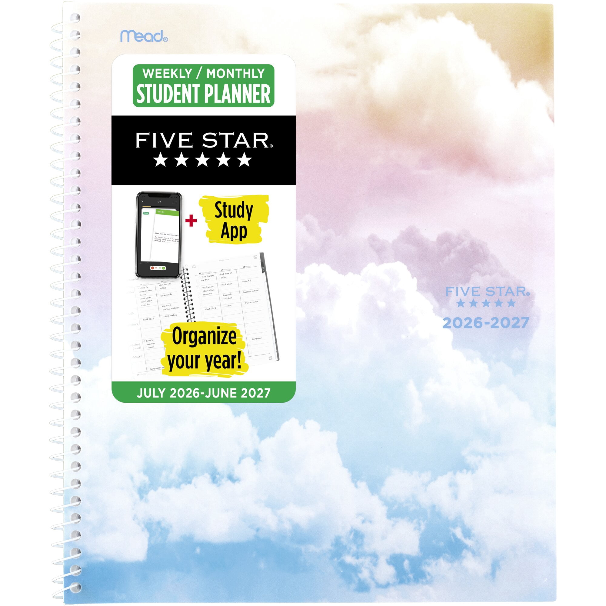 Five Star Cloud Nine Academic 2026-2027 Weekly Monthly Student Planner (White, 8.5 in x 11 in) p3ljz