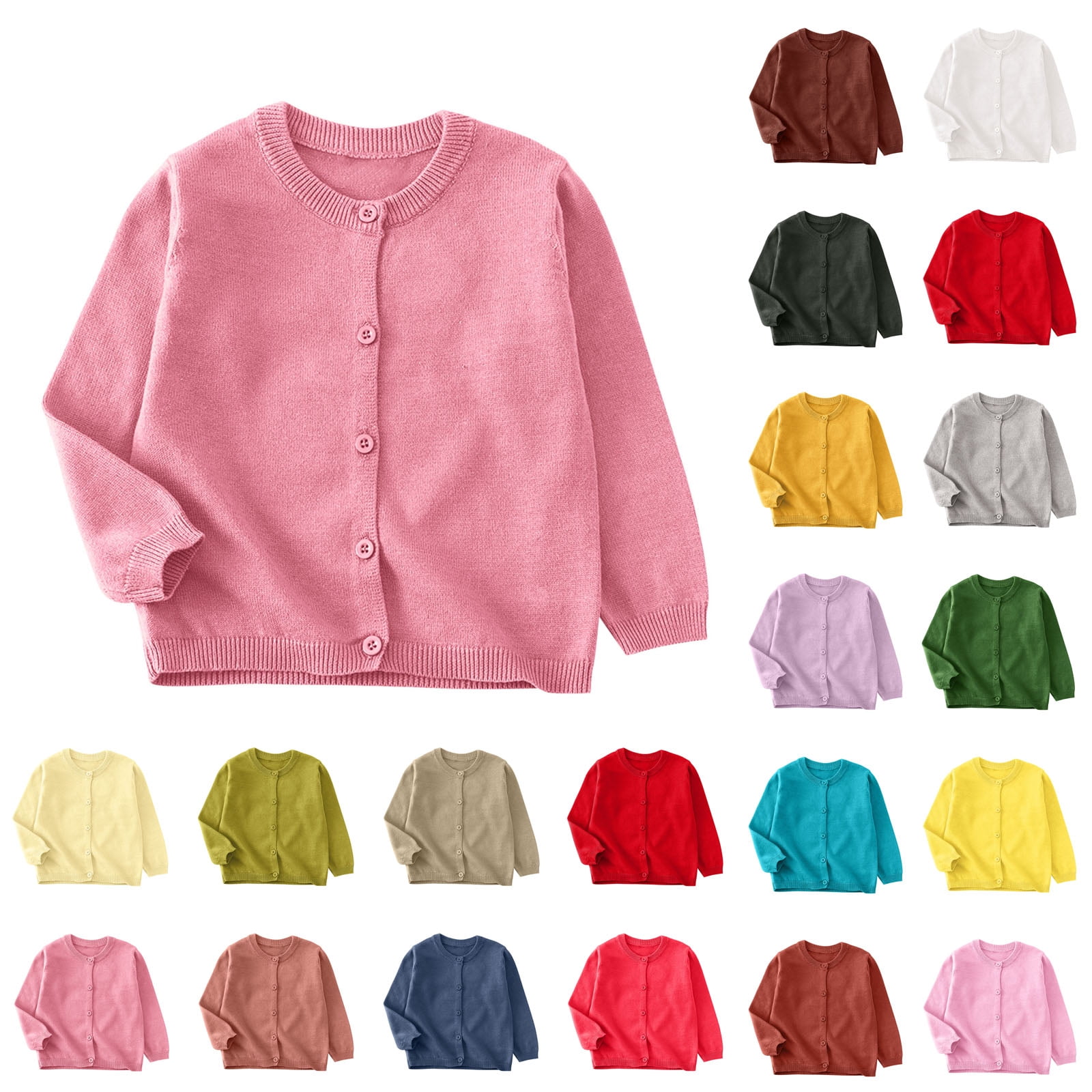 FAIWAD Kids Crewneck Button Front Cardigan Sweater (Yellow, 6-7 Years) q0eb2
