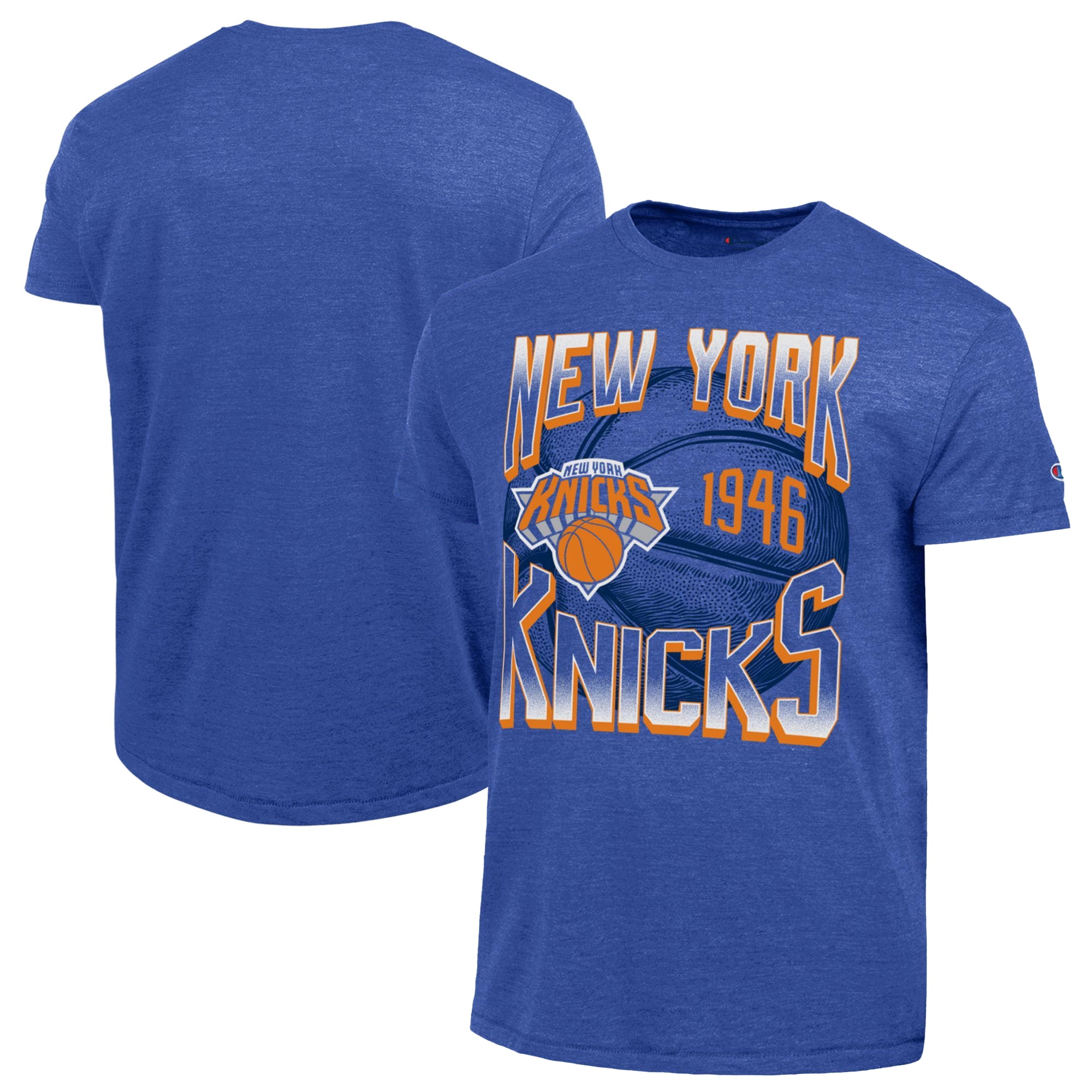 Champion Men's New York Knicks Tri-Blend Basketball T-Shirt (Blue, L) tt7mq