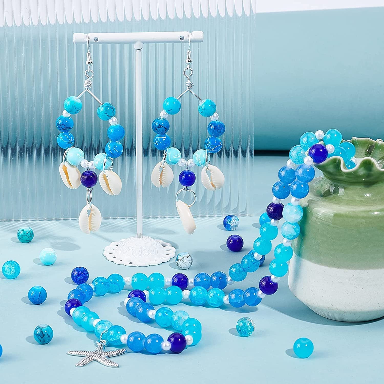SUPERFINDINGS 720pcs Glass Beads for Jewelry Making, Round Craft Loose Beads for DIY Bracelets and Necklaces (Multi-Color, 8mm) si7ye