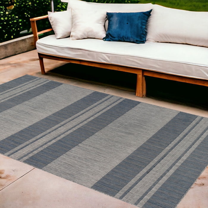 HomeRoots Striped Indoor Outdoor Area Rug Stain Resistant Durable Polypropylene (Blue and Gray, 8 ft x 10 ft) elv7z