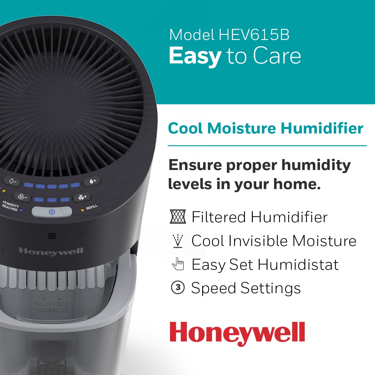 Honeywell Top Fill Cool Moisture Humidifier for Large Rooms (Black, 1.7 gal) 3gvbx