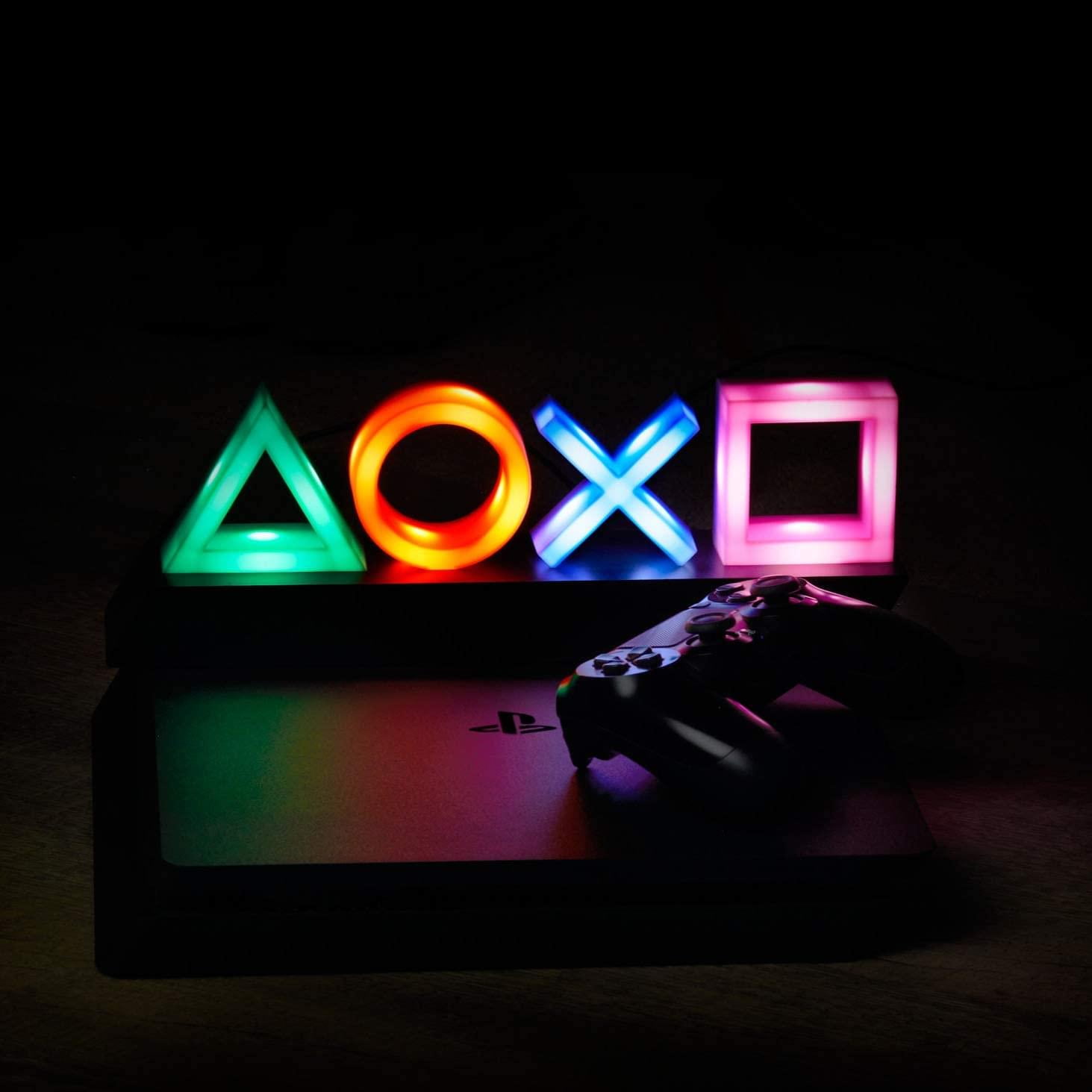 PlayStation Icons Light Gaming Room Decor with 3 Modes (Multi-Color, 12 in) 0r64m