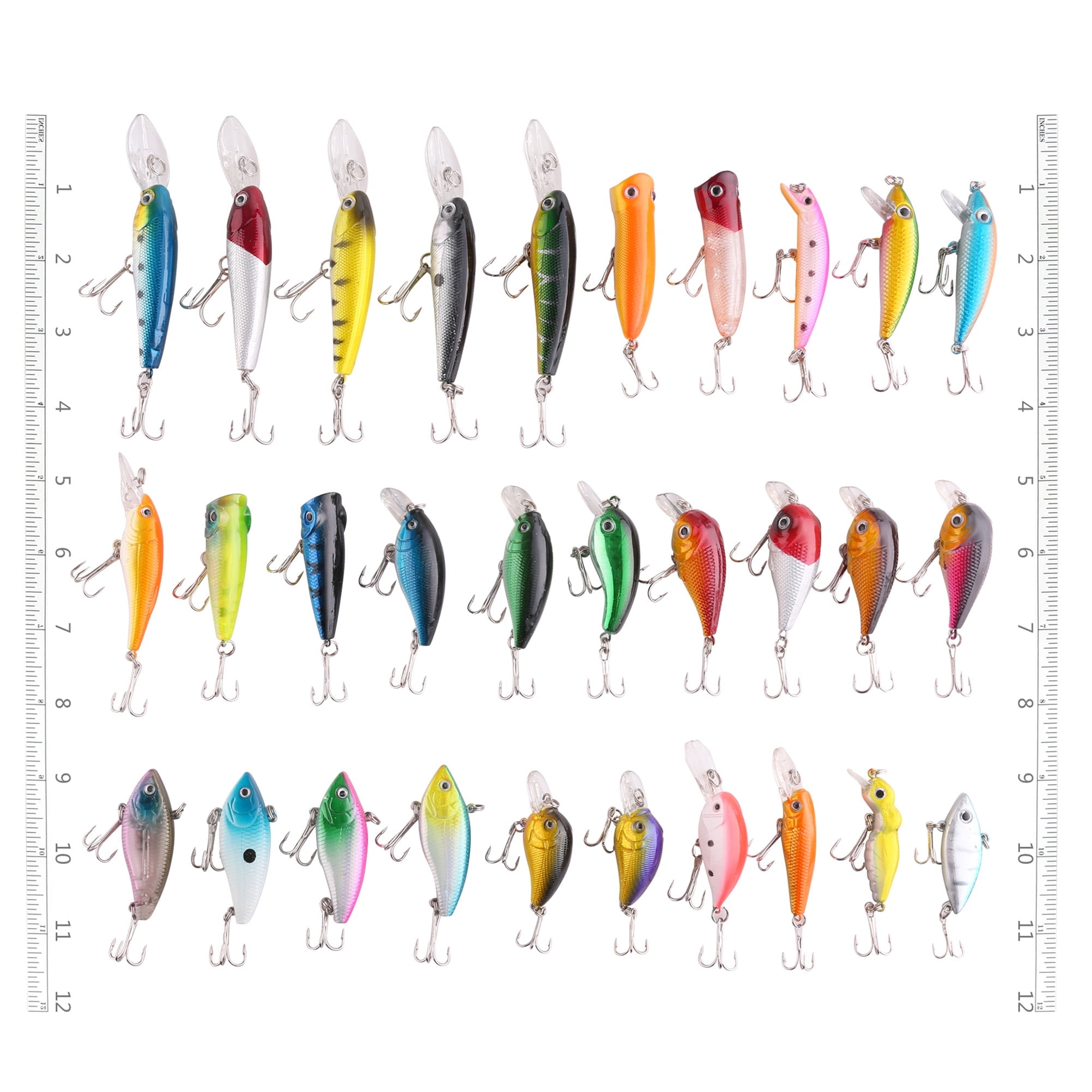LotFancy 30-Piece Topwater Fishing Lure Set, Bass and Trout Bait with Propeller Tail (Multi-Color, 1.5 in to 3.6 in) hsgf0