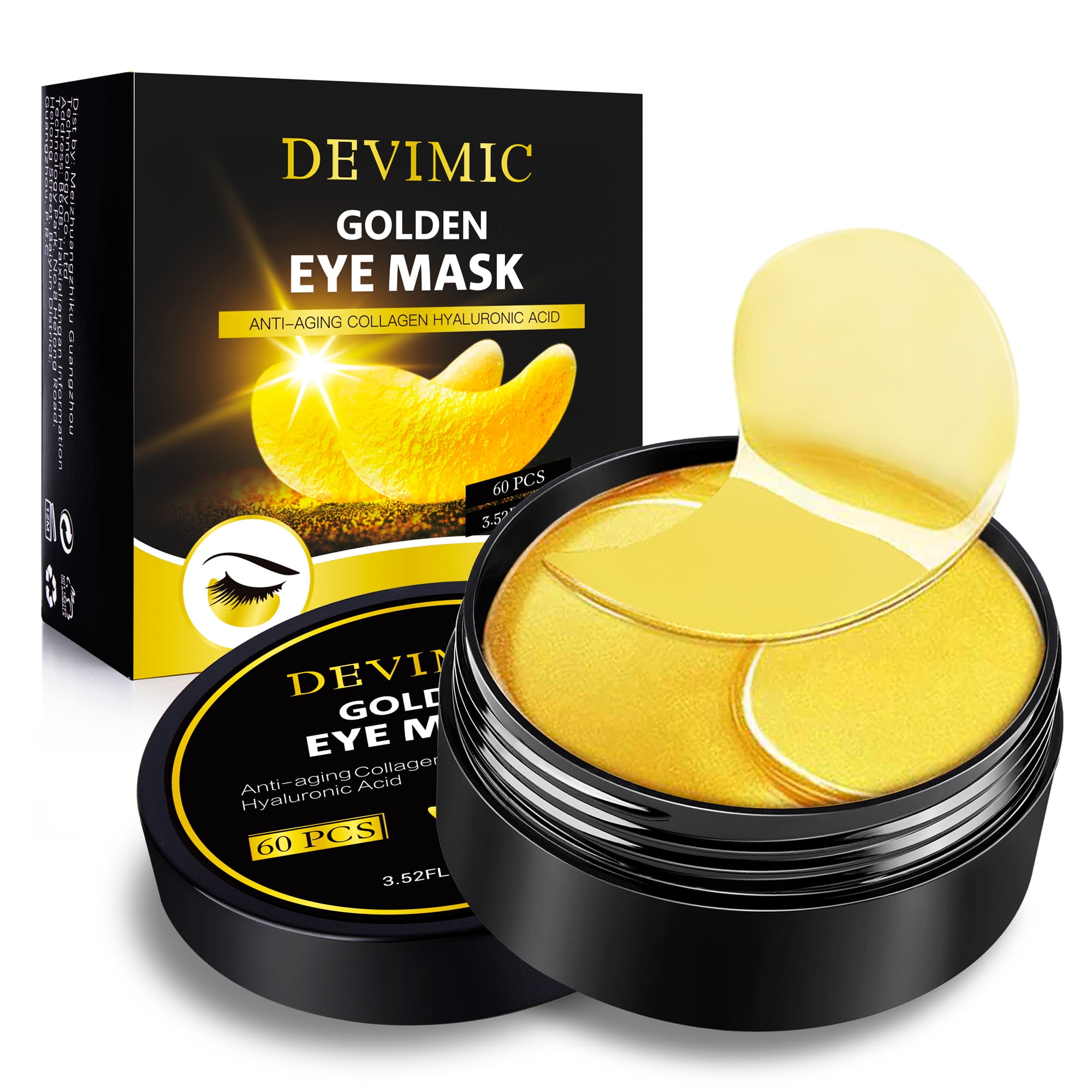 Devimic Golden Collagen Under Eye Masks for Dark Circles and Puffiness (Gold, 30 Pairs) o60cd