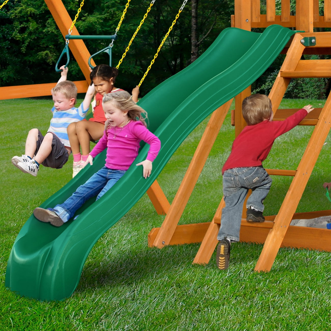 Gorilla Playsets Avalon Swing Set with Vinyl Canopy, Monkey Bars, Climbing Wall and Wave Slide (Amber, 800 lb Capacity) 1pj45