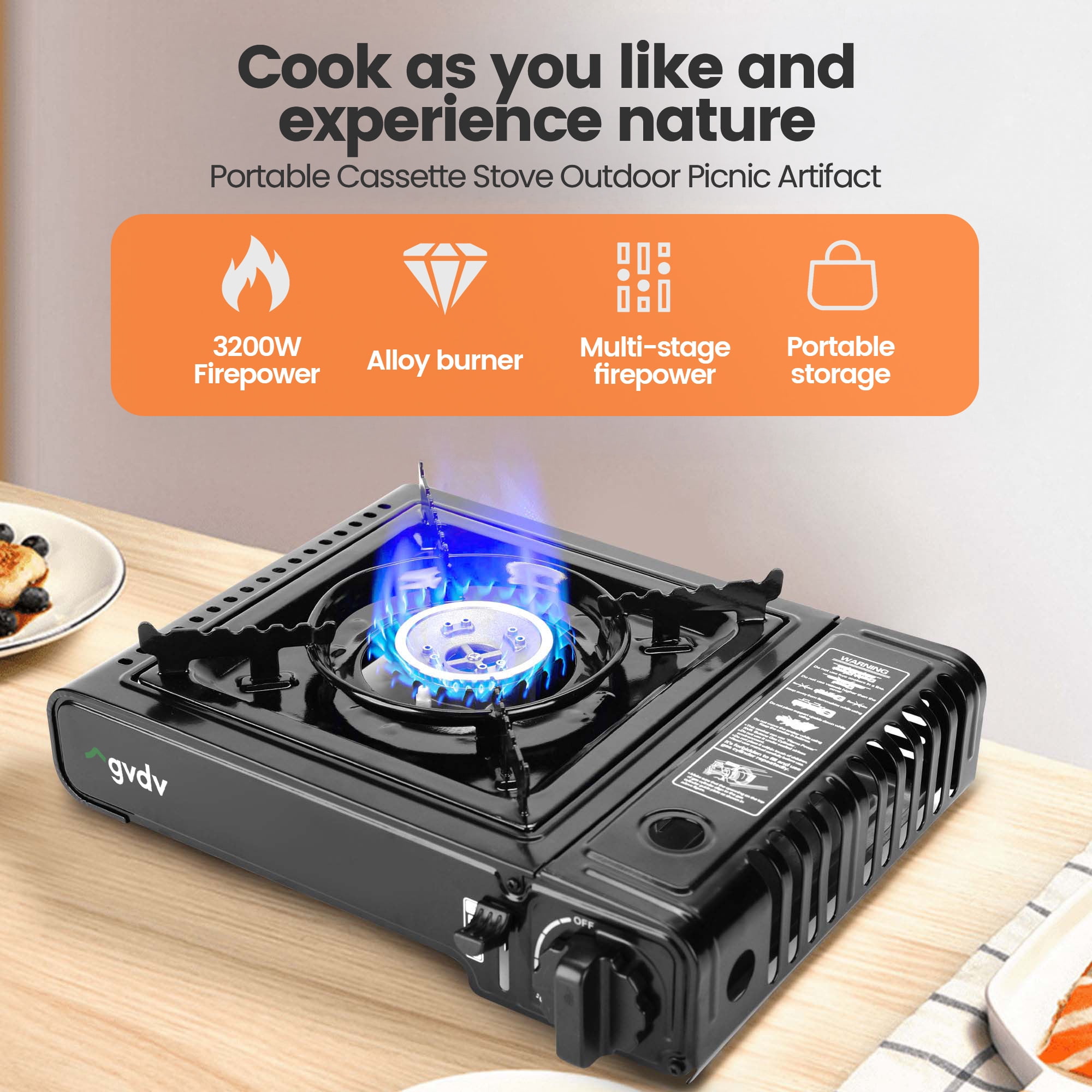 GVDV Portable Camping Stove, 1 Burner Butane Gas Stove with Carrying Case (Black, 8.8 oz) 97dio
