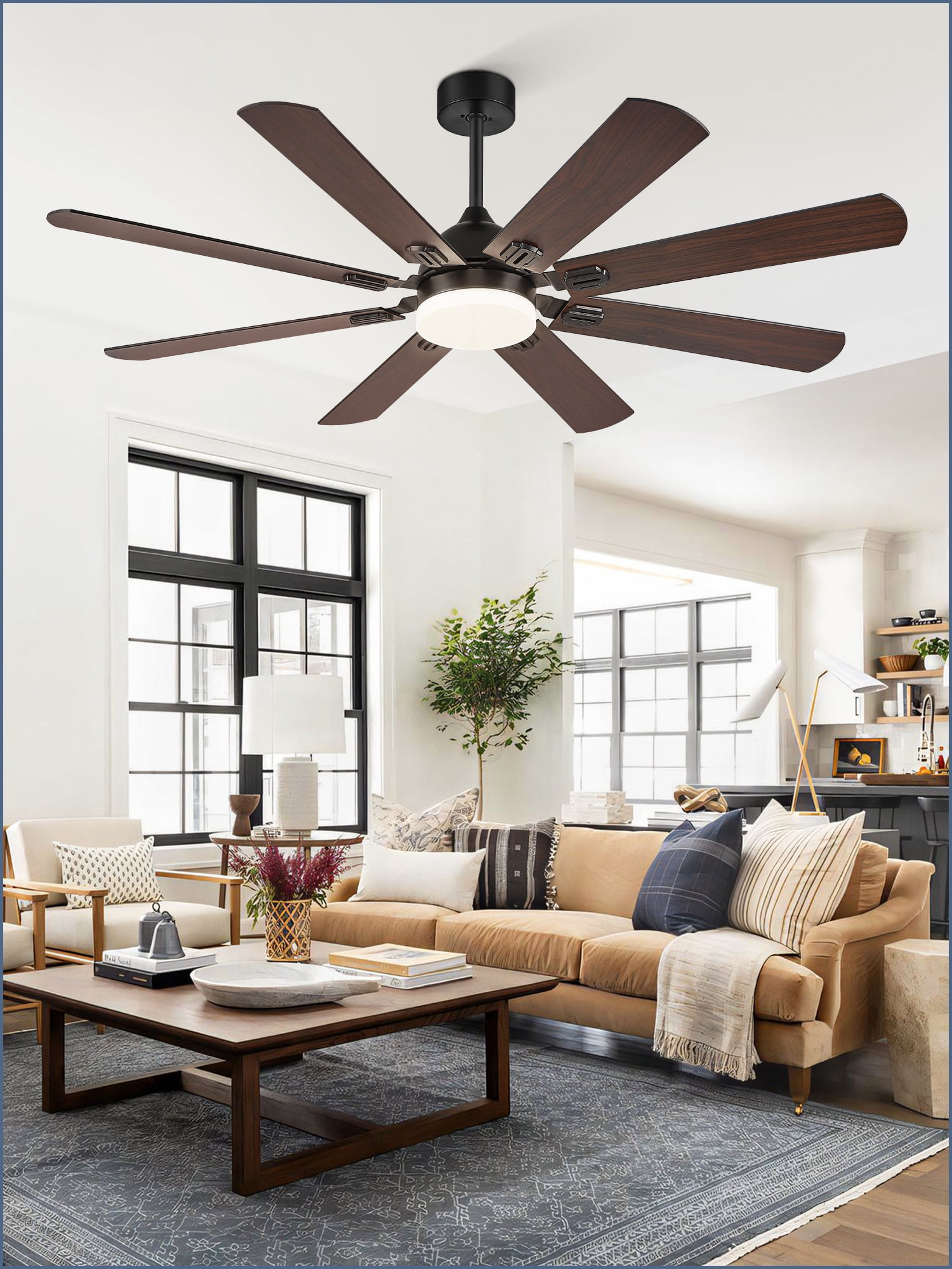 Zardon 62 in. Modern Indoor Ceiling Fan with LED Light and Remote Control (Black, 8-Blade) yvs2m