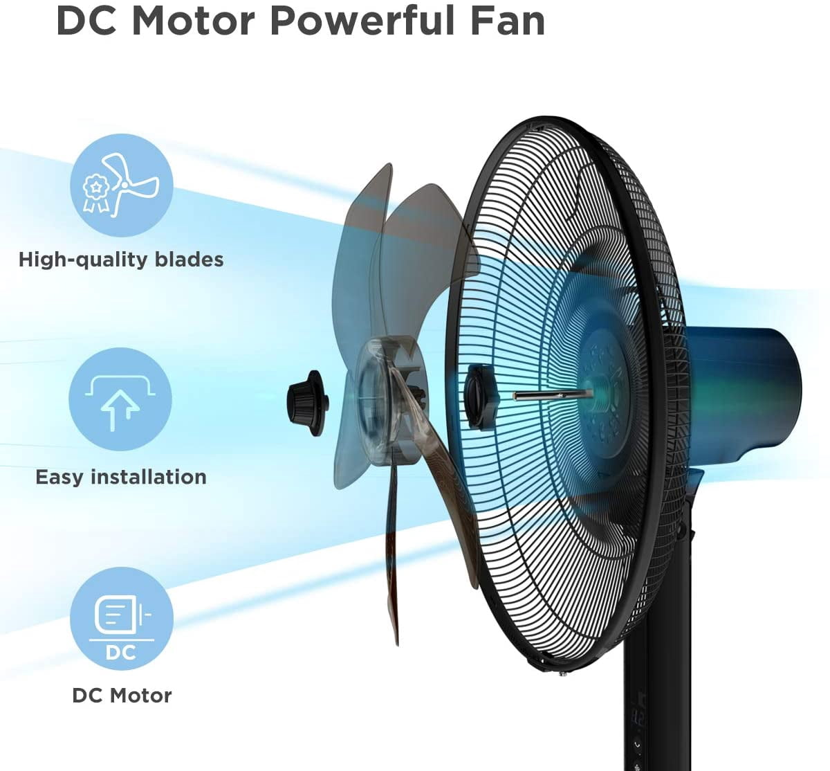 Pelonis 16 Inch Pedestal Standing Fan with Remote Control and DC Motor (Black, 16 in) 3aapx