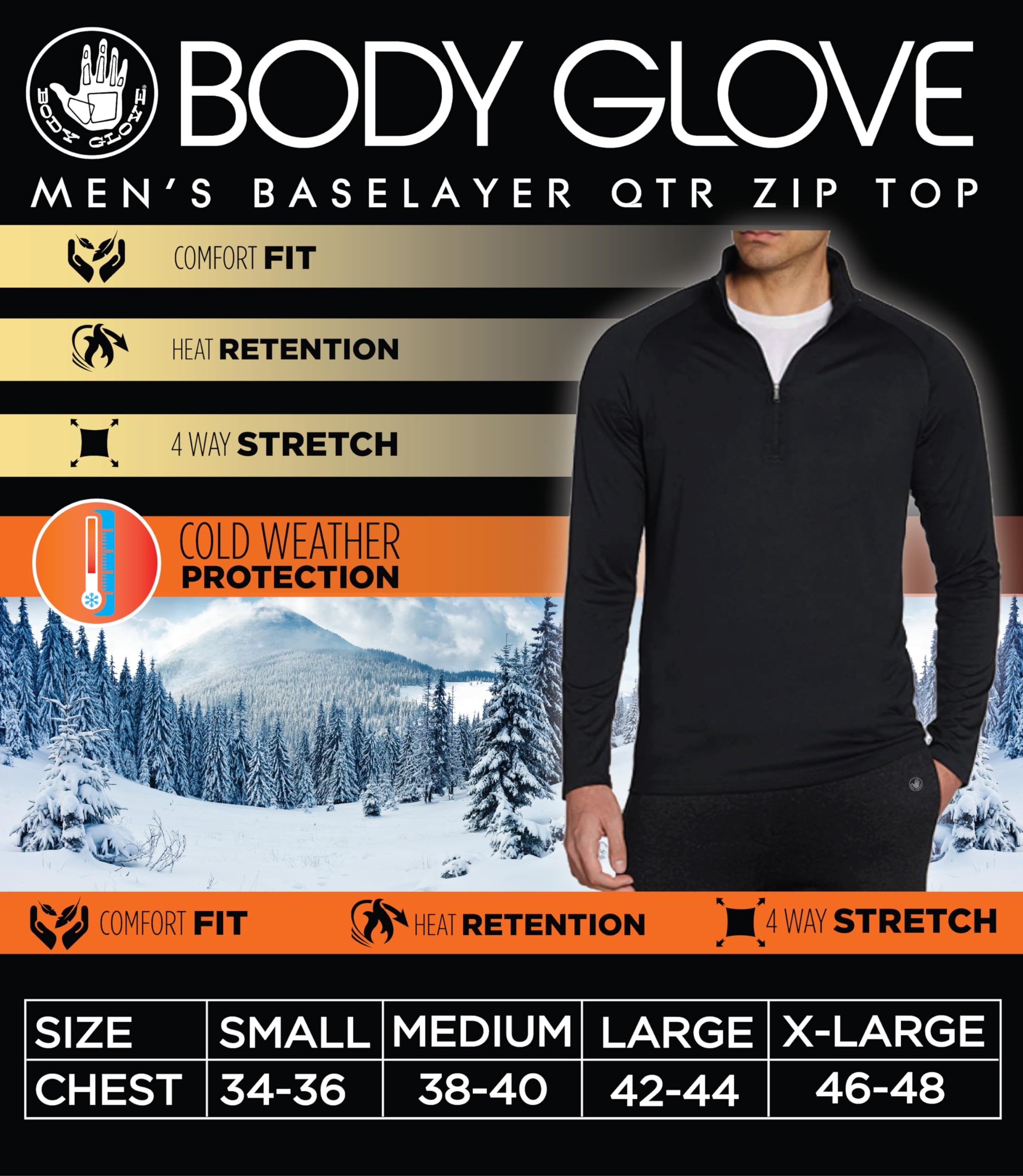 Body Glove Men's Thermal Top Long Sleeve Quarter-Zip Undershirt (Grey, M) r714m