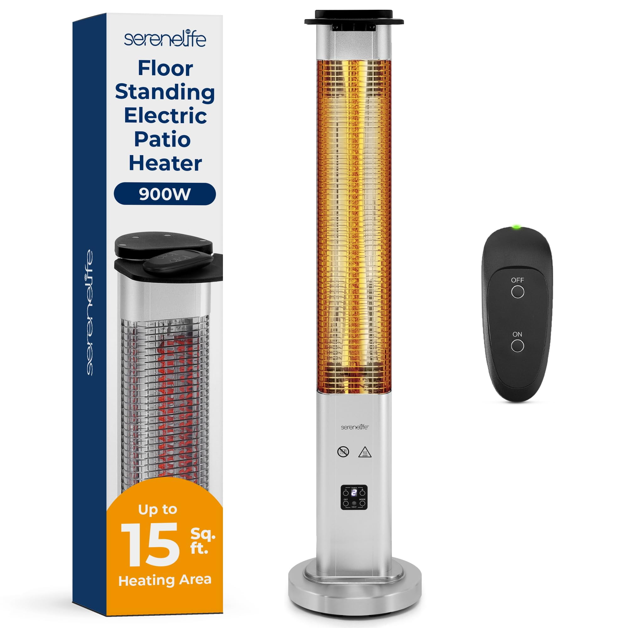 SereneLife Electric Infrared Patio Heater, Waterproof Outdoor Standing Porch Heater with Remote Control (Silver, 37.4 in) 4wyk8