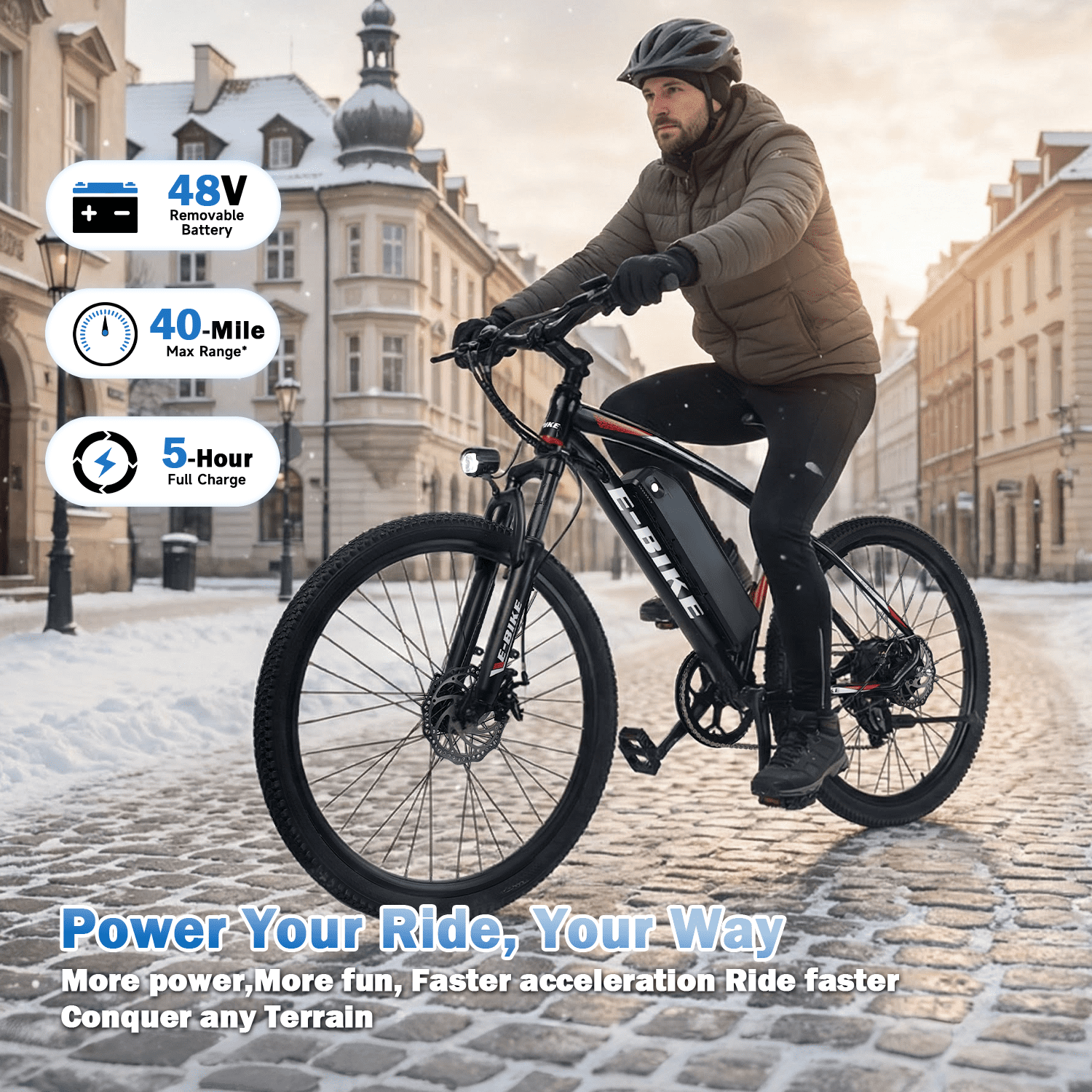 XKJQTA Electric Mountain Bike, 26 in Adult E-Bike with 750W Motor, 576Wh Removable Battery, 7-Speed, Full Suspension (Black, 26 in) tfjm3