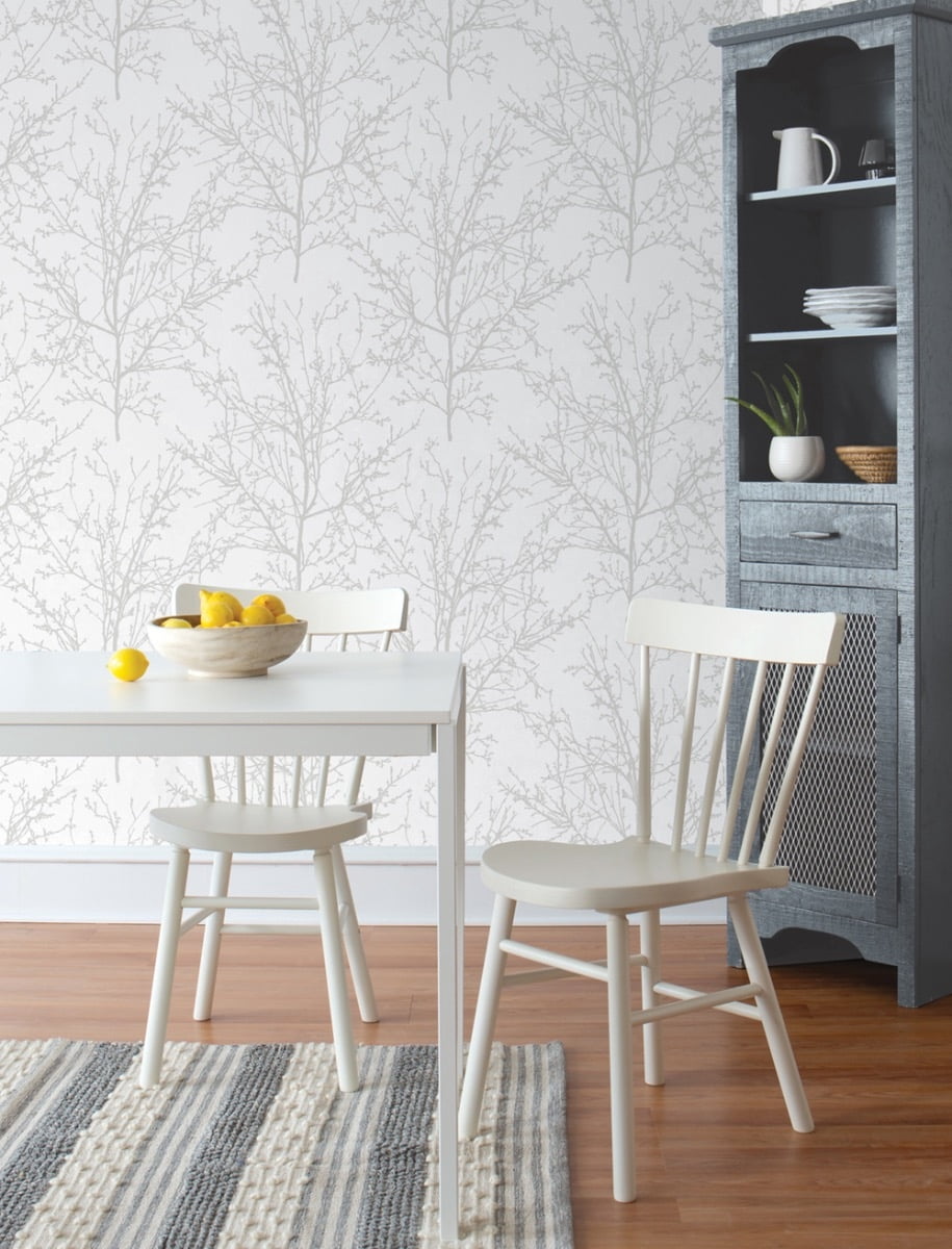 NextWall Tree Branches Peel and Stick Wallpaper (White, 20.5 in x 18 ft) whcrs