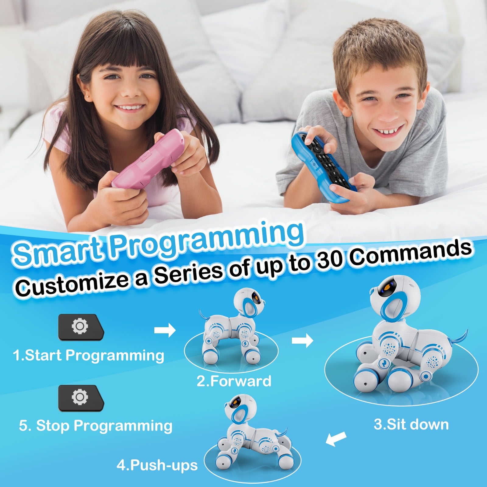 Contixo R3 Interactive Smart Robot Dog Toy, Programmable Puppy with LED Lights and Sounds (Blue) x1mr0