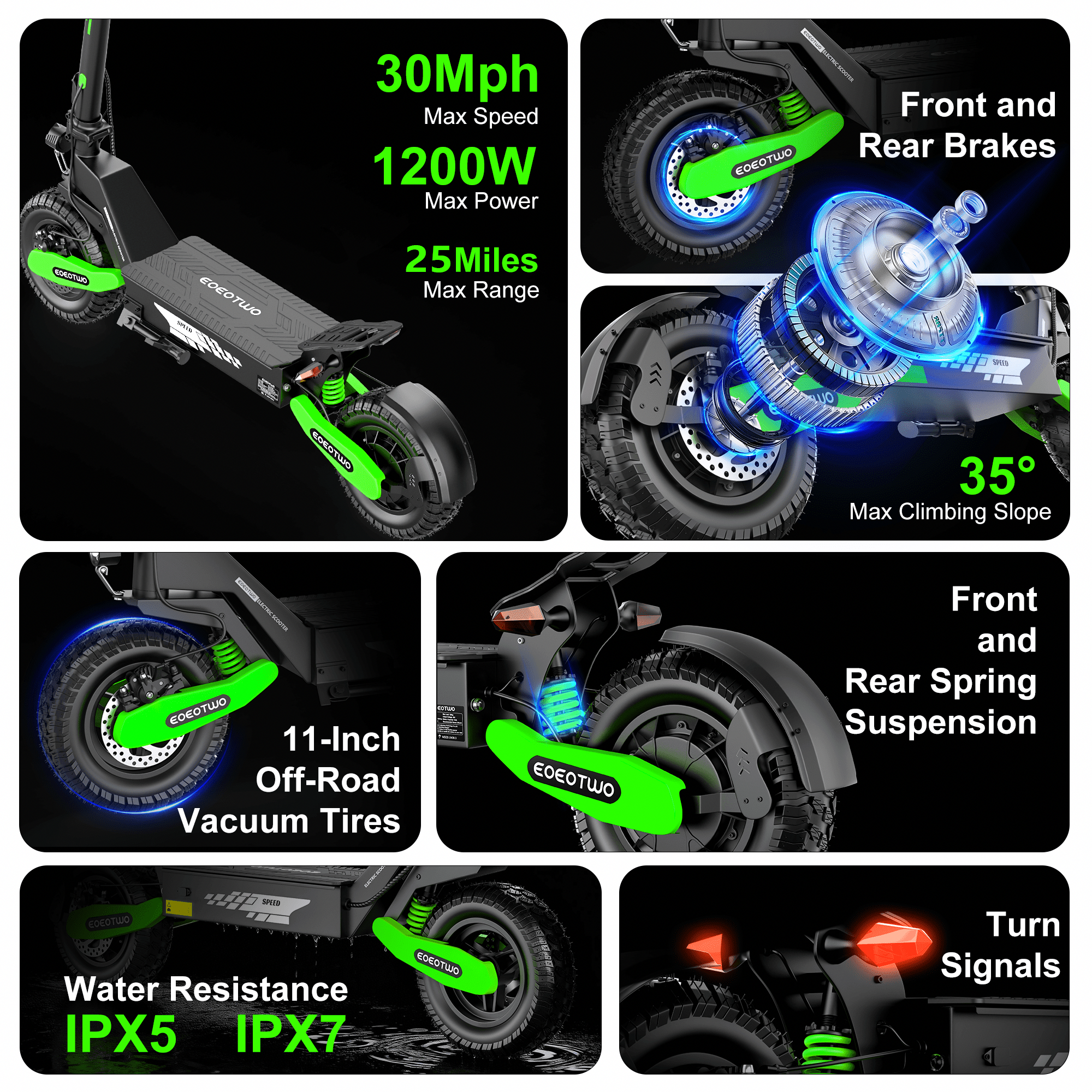 UiGGOO Electric Scooter for Adults, 1200W Motor, 30 MPH Speed, 25 Miles Range, Foldable Commuter E-Scooter (Green, 330 lb) qagak