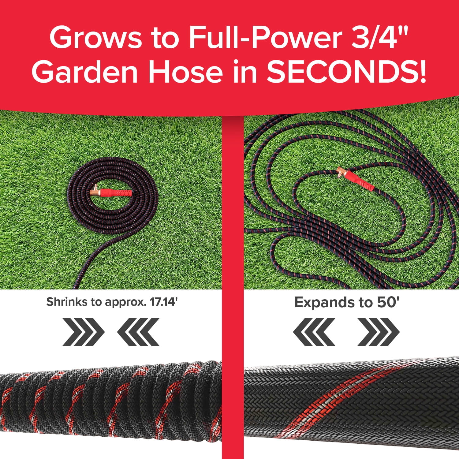Pocket Hose Ballistic Expanding Garden Hose (Red, 50 ft) h1xlf