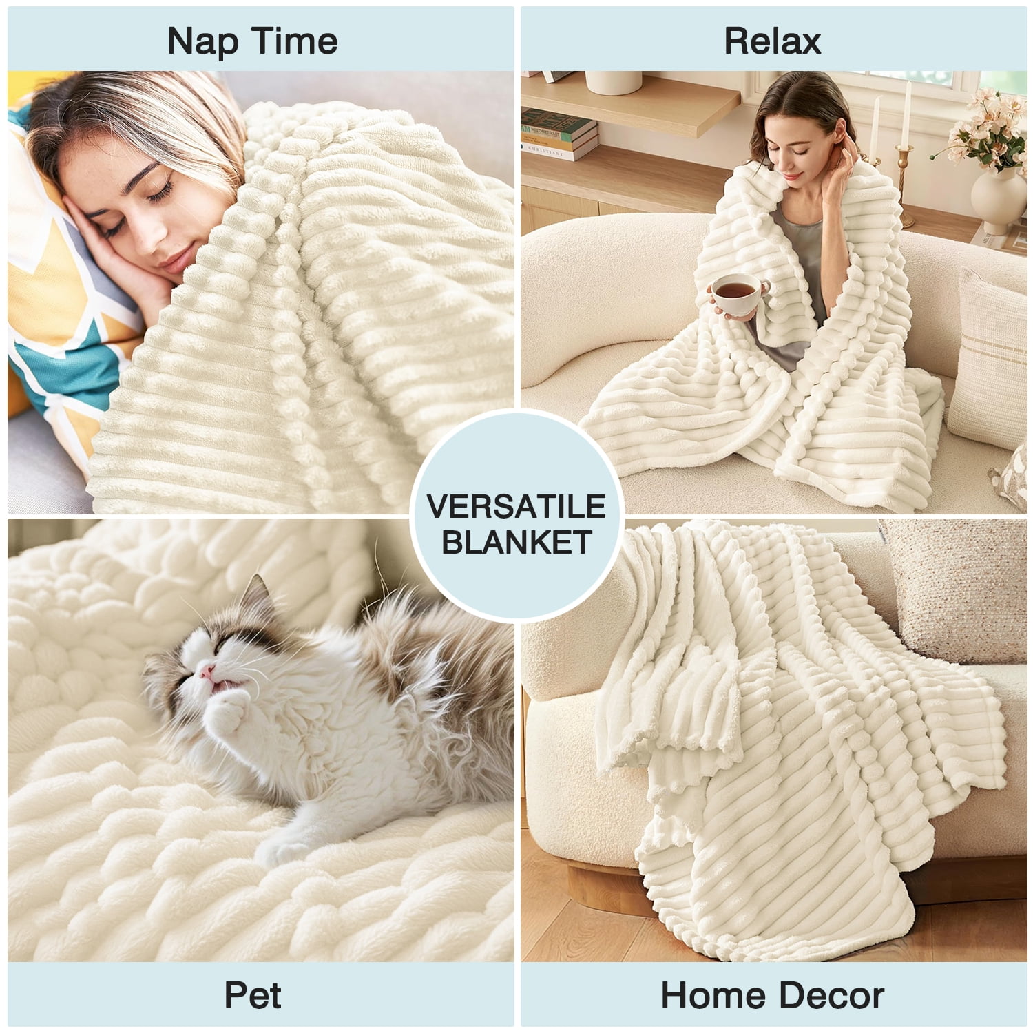 Cshidworld Striped Throw Blanket, Super Soft Lightweight Microfiber Bed Blanket for Couch and Sofa (Beige, 50x60 in) xqm7k