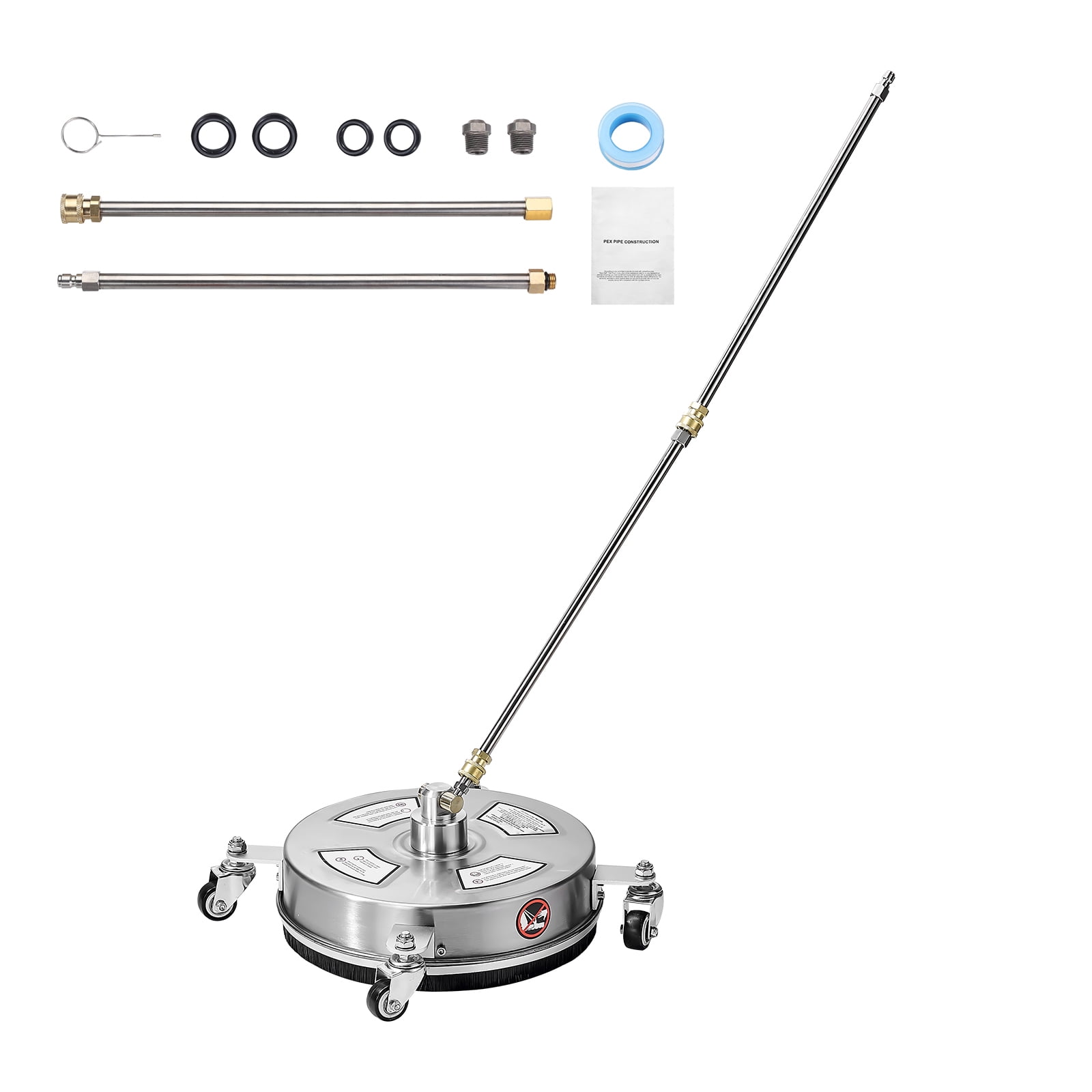 KFFKFF 14 in Pressure Washer Surface Cleaner Attachment with Extension Wands and Quad Wheels (4000 PSI, Stainless Steel) t5n0k