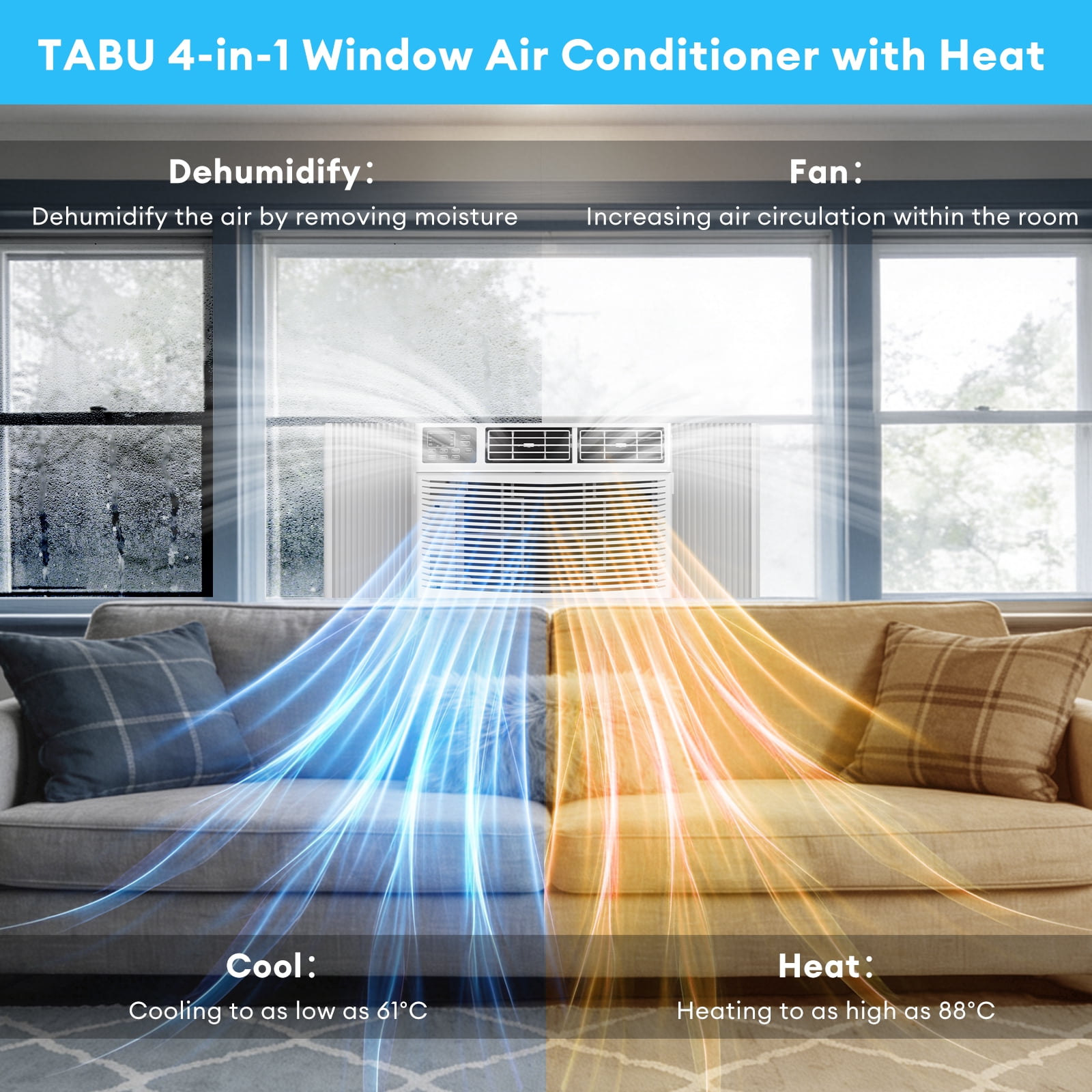 TABU 18000 BTU Window Air Conditioner and Heater Combo with Remote and App Control (White, 850 Sq. Ft.) rat9p