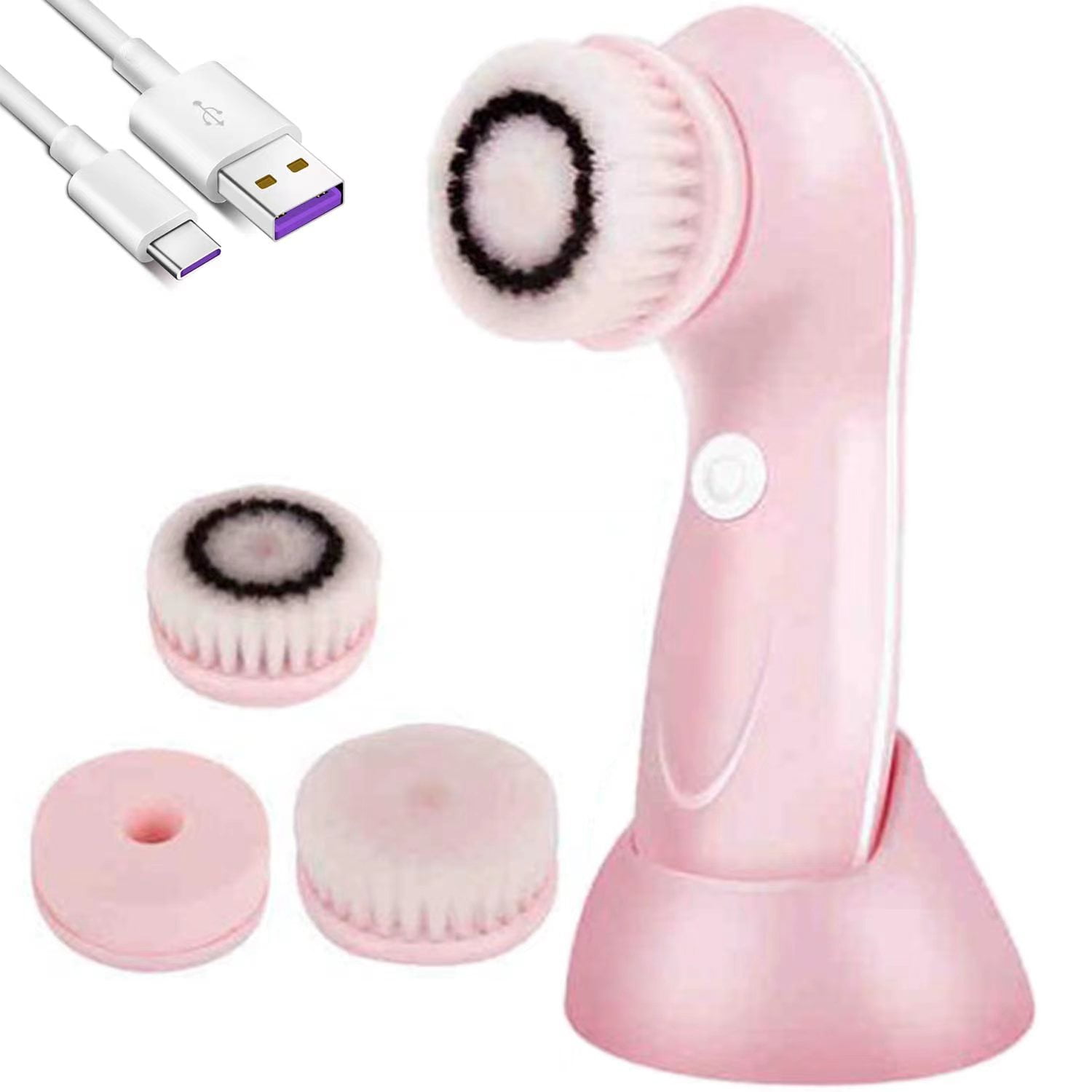 Musment Electric Facial Cleansing Brush, Waterproof Rotating Face Scrubber with 3 Brush Heads (Pink) pek5u