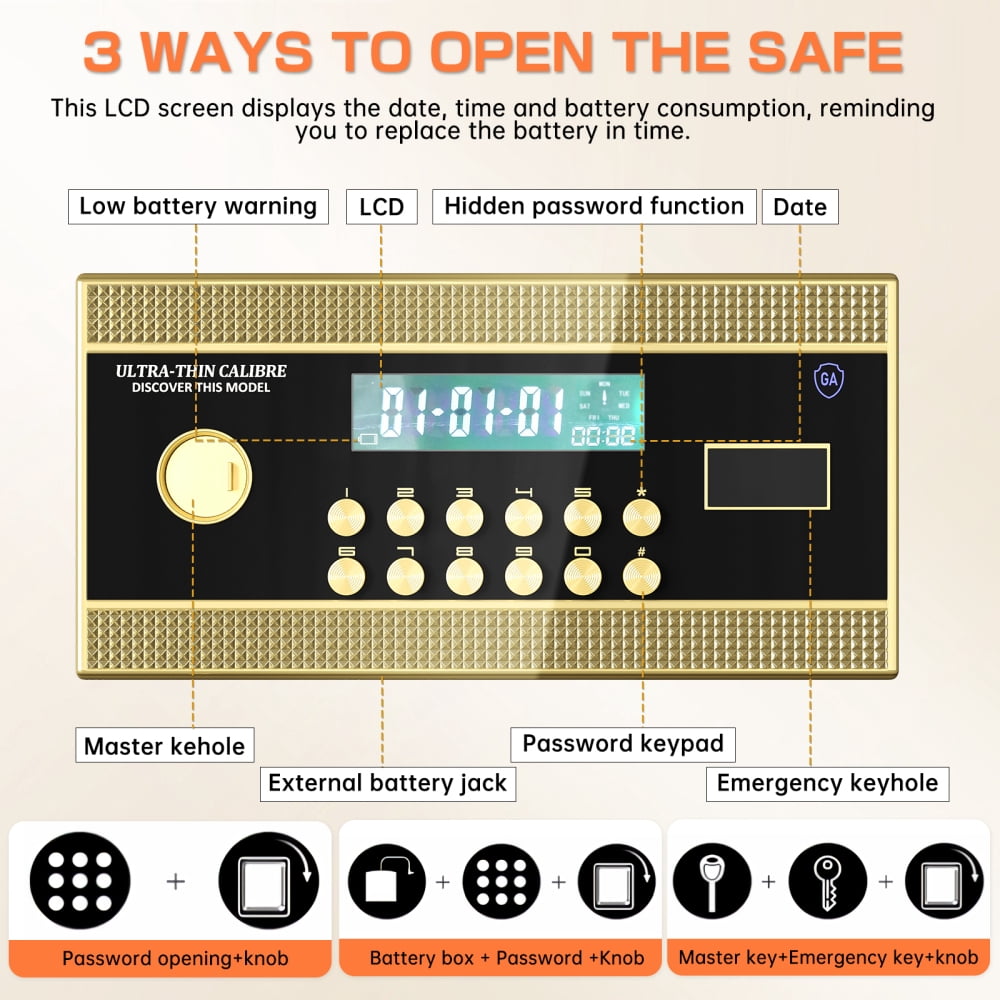 Generic Digital Security Safe Double-Door Heavy-Duty Steel Lockbox with Fireproof Bag (Black, 6.0 cu ft) lxg05