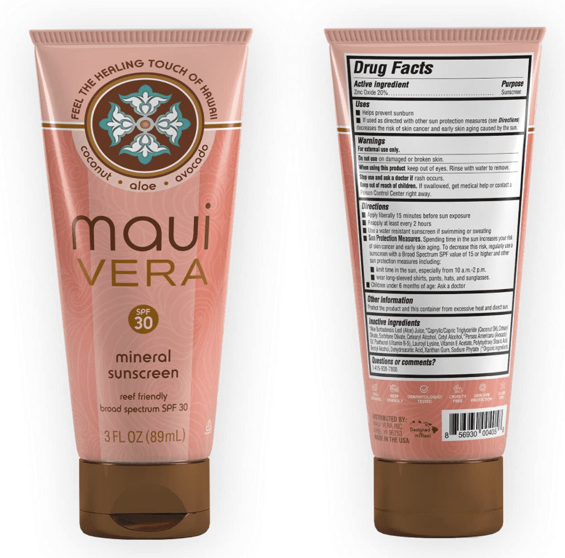 Maui Vera SPF 30 Reef-Friendly Mineral Sunscreen (Clear, 6.5 oz) 228i9