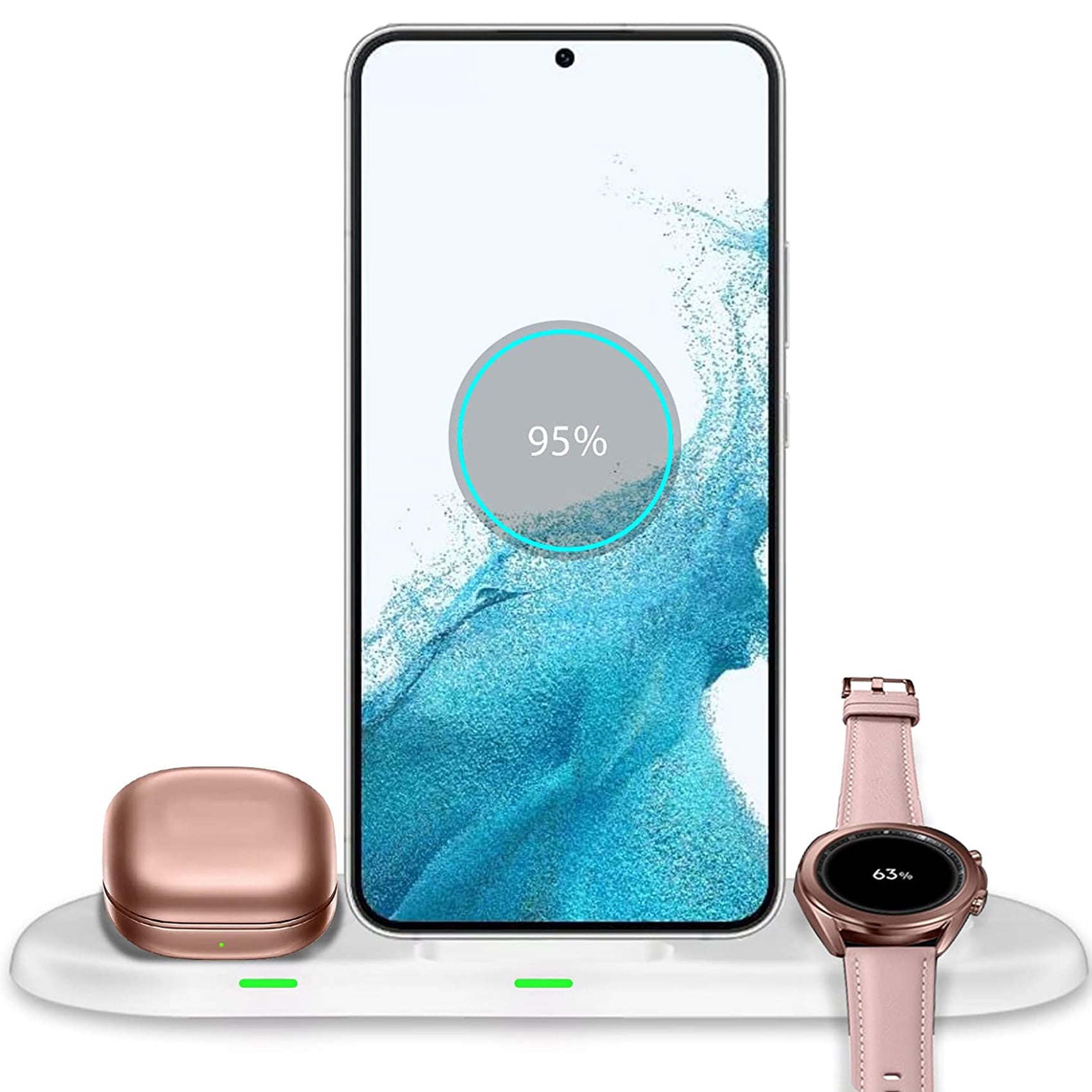 leQuiven 3-in-1 Wireless Charging Station for Samsung Galaxy S25/S24/S23/S22, Galaxy Watch Ultra/7/6/5/4, and Galaxy Buds (White, 1 Pack) bg3xb