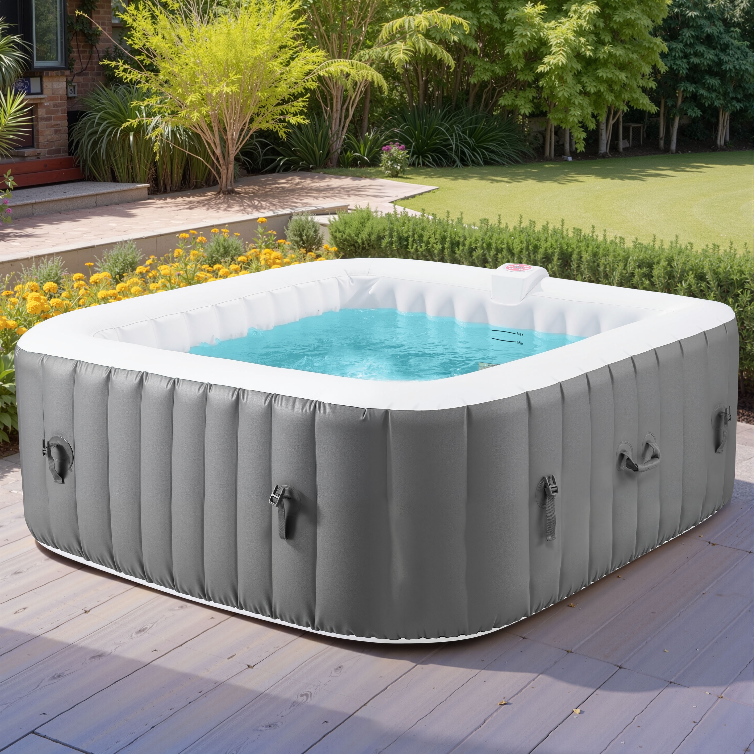 Segmart 73 in Inflatable Hot Tub Spa, Outdoor Portable Jacuzzi with 130 Jets and Insulated Cover (Gray, 240 gal) ir351