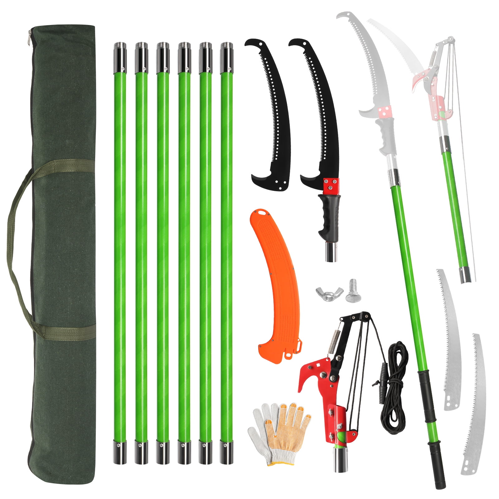 Ktaxon 26FT Manual Pole Saw, Lightweight Tree Trimmer with Long Reach Fiberglass Handle (Green, 26 ft) bznt0